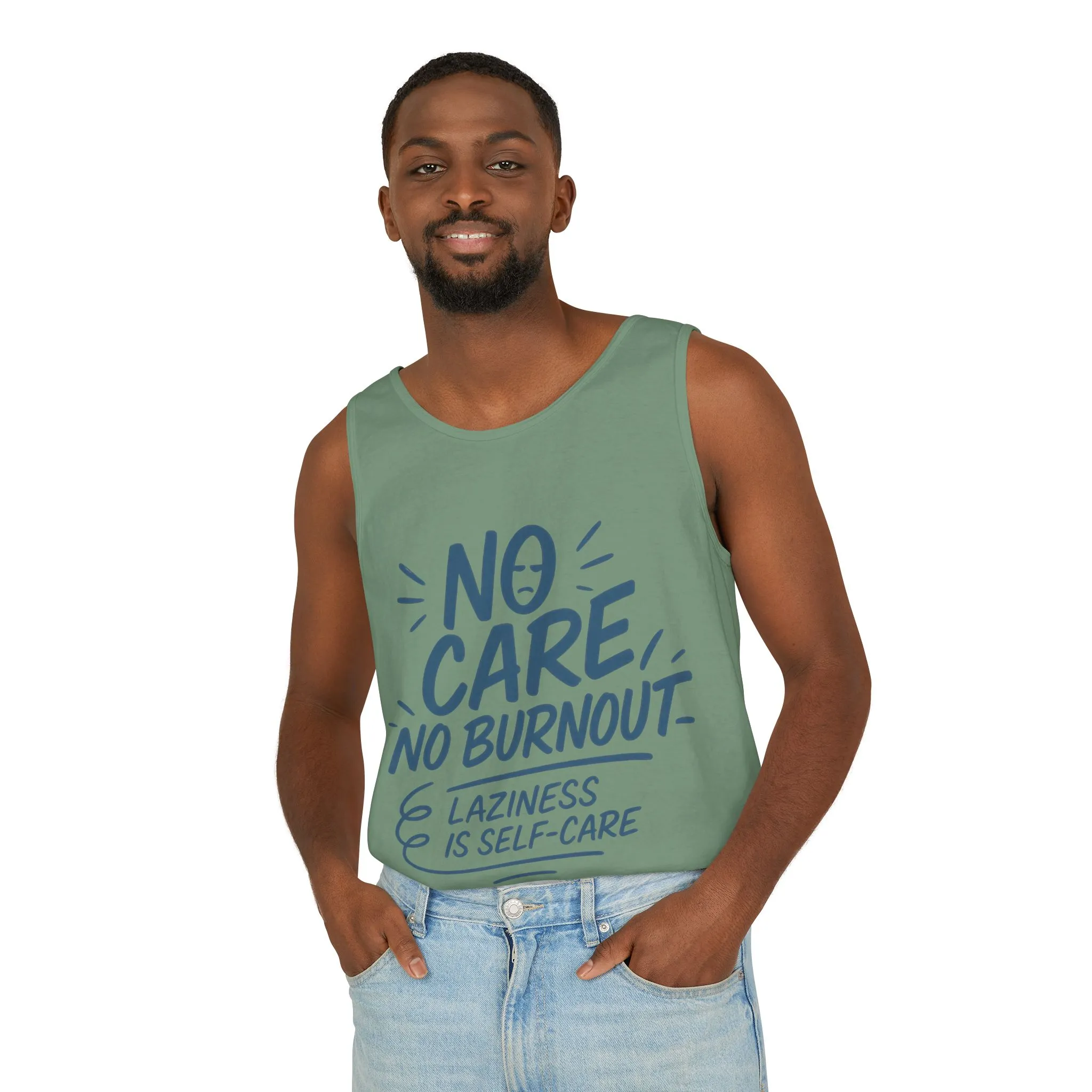 Mens Lazy Life Tank Top, No Care No Burnout Funny Quote, Workout Gym Sleeveless Shirt, Humor Gift for Him, Gift for Mental Health Awareness