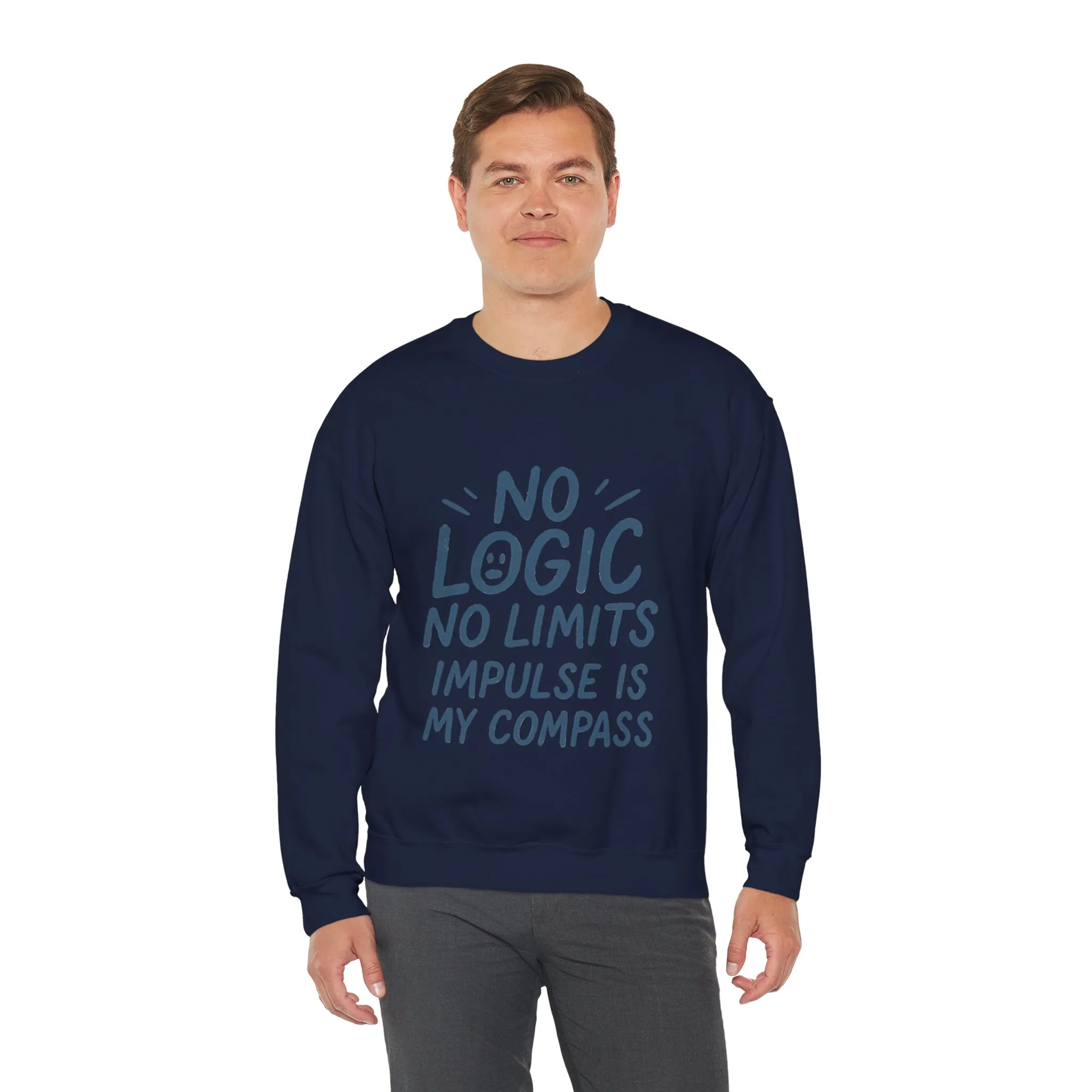 Mens Motivational Crewneck Sweatshirt,No Logic No Limits Quote, Casual Wear for Creatives, Cozy Relaxed Fit Pullover - Image 24