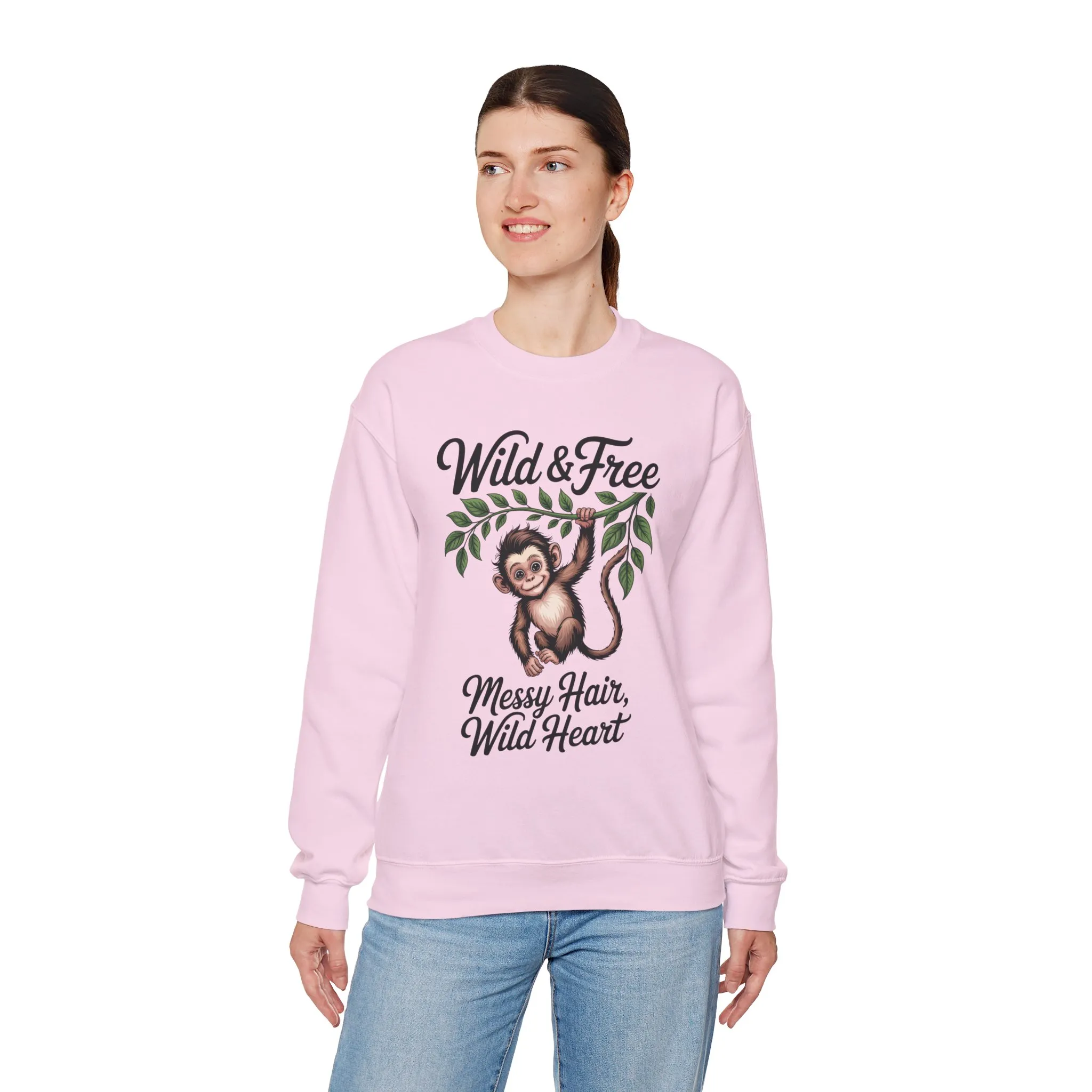 Wild & Free Monkey Sweatshirt, Messy Hair Wild Heart Womens Pullover, Cute Jungle Animal Sweater, Boho Adventure Graphic, Nature Lover Gift - Image 21