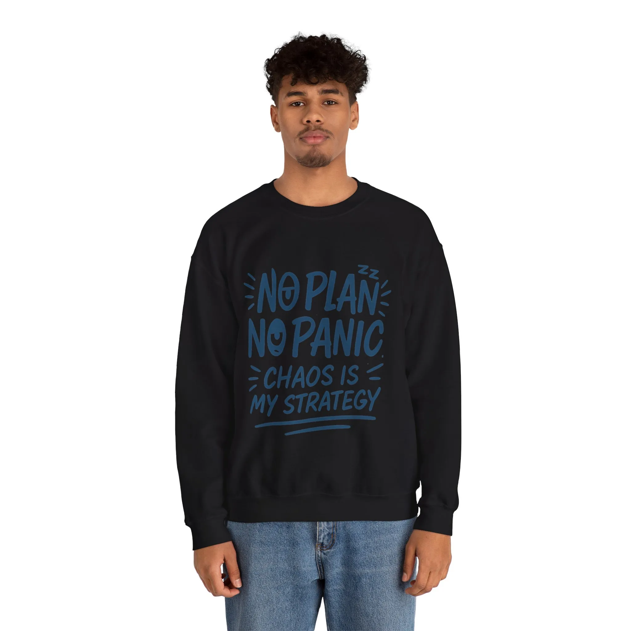 Funny Chaos Strategy Mens Sweatshirt, No Plan No Panic Quote, Cozy Relaxed Fit Pullover, Humorous Gift for Him, Unisex Style - Image 32