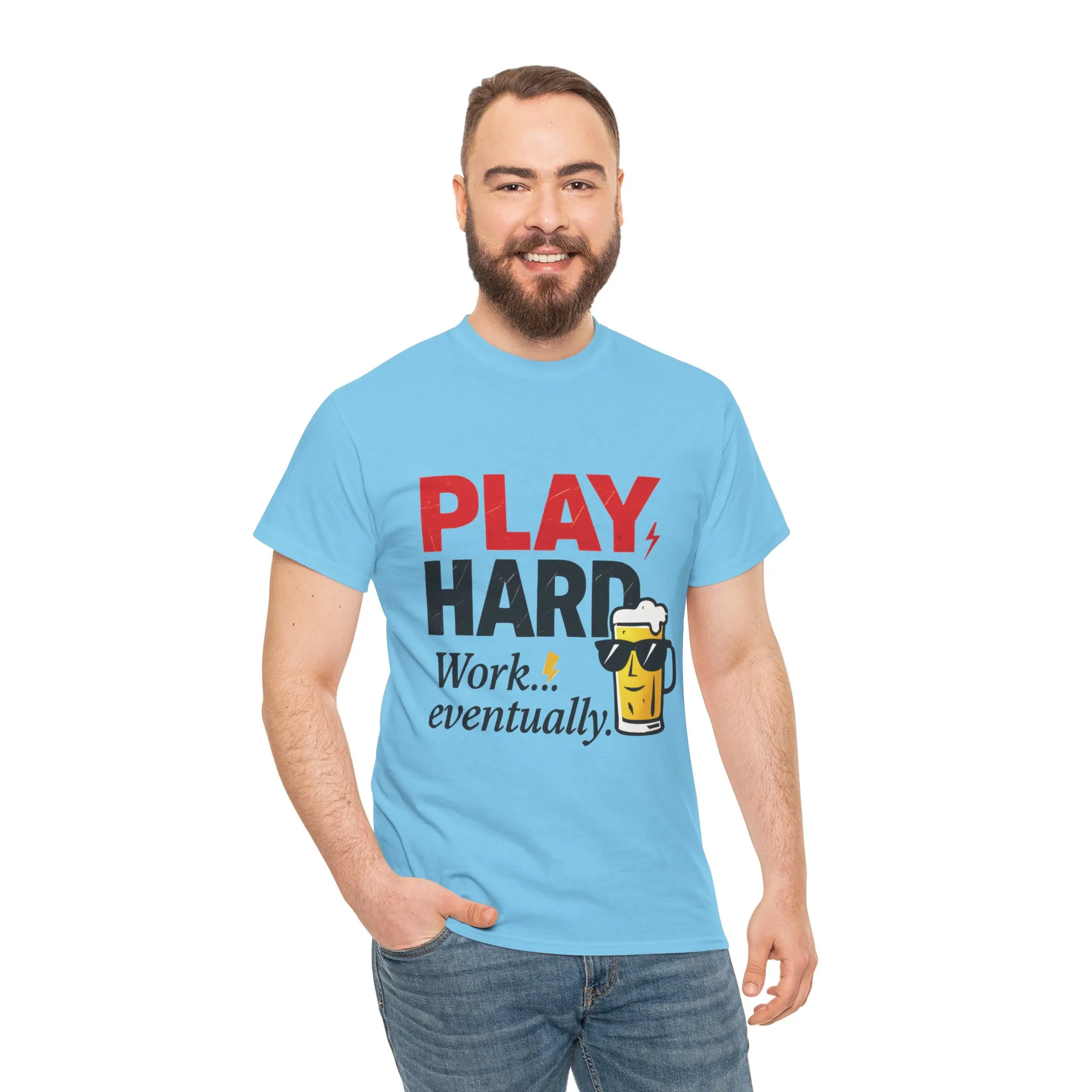 Play Hard Mens Heavy Cotton Tee, Perfect for Beer Lovers, Casual Hangouts, Parties, Gifts, and Relaxed Days - Image 14