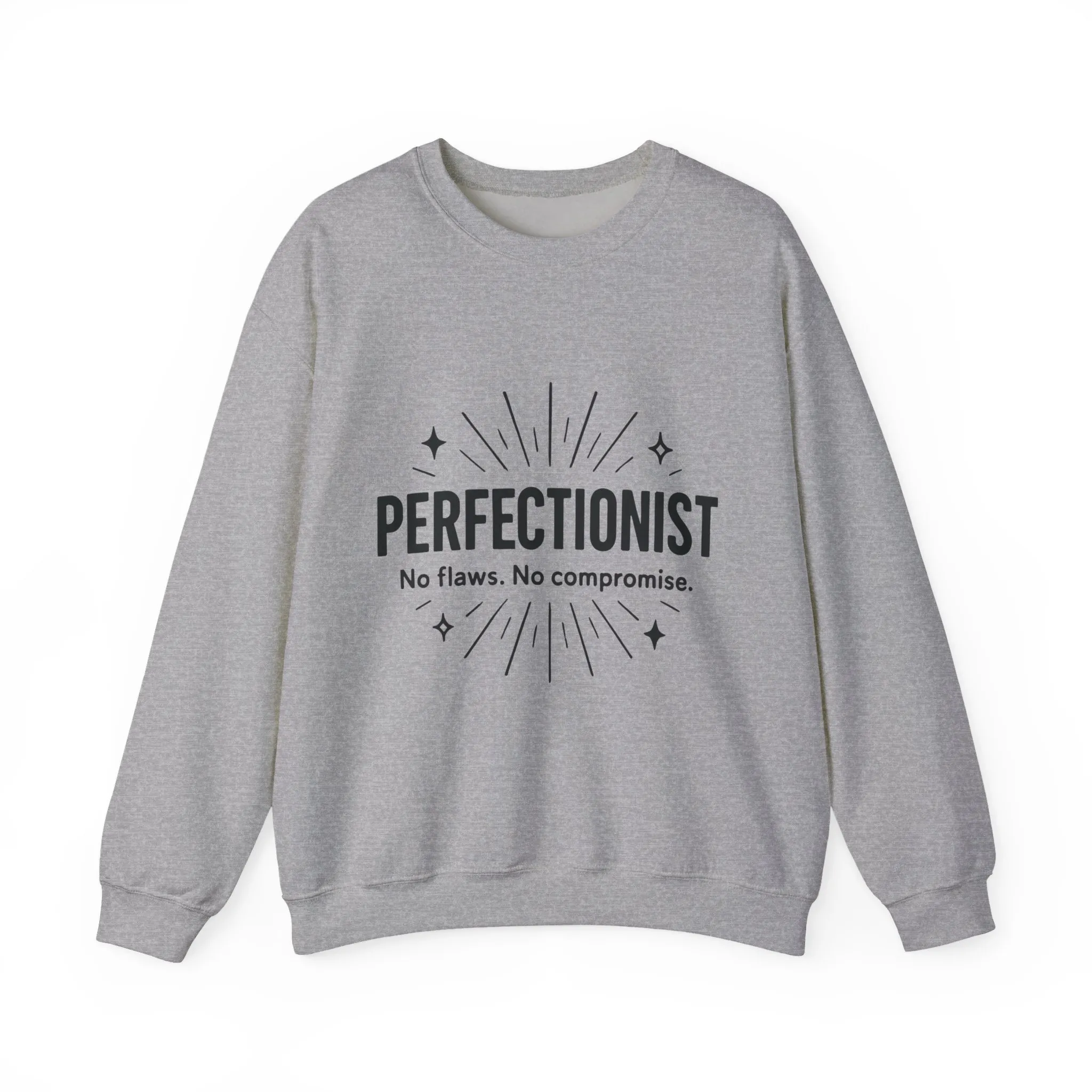 Men's Perfectionist Sweatshirt, Bold No Flaws No Compromise Design, Clean Look Funny Gift for Him, Minimal Black Graphic Pullover - Image 2