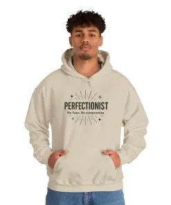 Mens Perfectionist Hoodie, No Flaws No Compromise Sweatshirt, Clean Bold Motivational Pullover, OCD Inspired Gift for Him