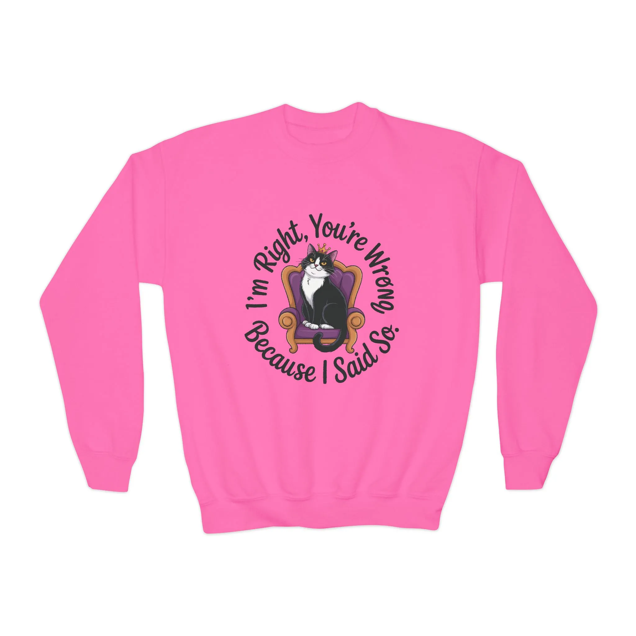 Youth Crewneck Sweatshirt, Funny Cat Sweatshirt for Girls, Im Right Youre Wrong, Tween Girl Attitude Pullover, Cute Gift for Cat Lovers - Image 8