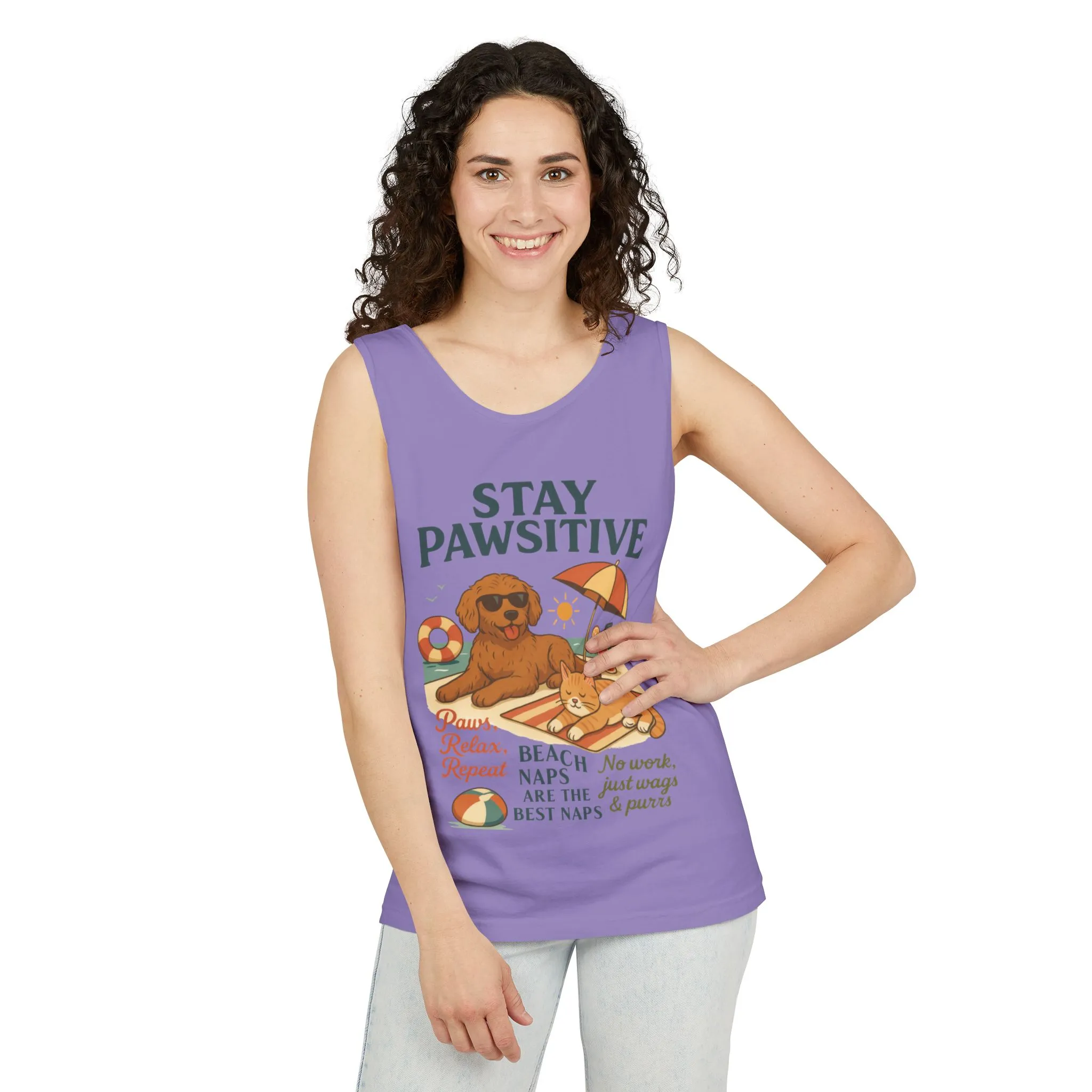 Stay Pawsitive Womens Tank, Cute Dog & Cat Beach Tee, Summer Pet Lover Tee, Animal Graphic Heavy Cotton Tee, Fun Pet Lovers Gift, Summer Top - Image 18