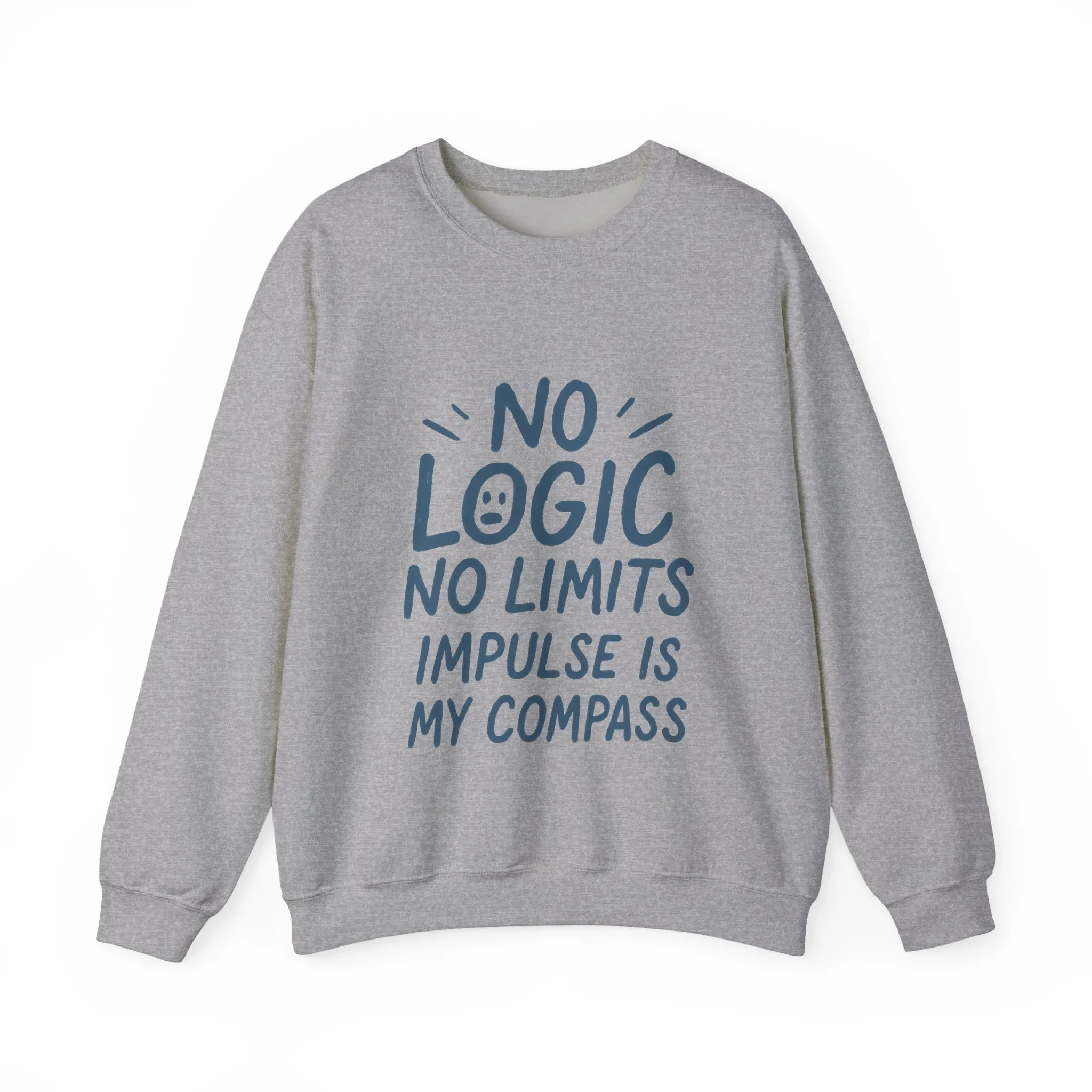 Mens Motivational Crewneck Sweatshirt,No Logic No Limits Quote, Casual Wear for Creatives, Cozy Relaxed Fit Pullover - Image 2
