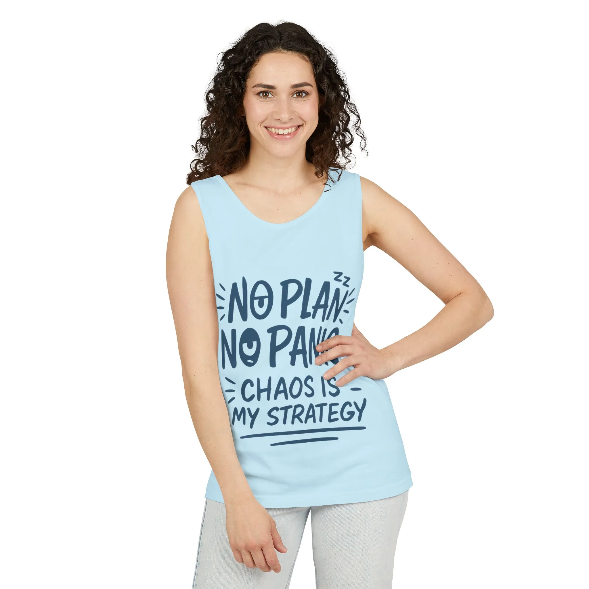 Funny Women's Tank, Chaos Strategy T-Shirt, No Plan No Panic Quote Shirt, Cute Tee for Women, Humorous Gift Idea, Casual Relaxed Fit Top - Image 10