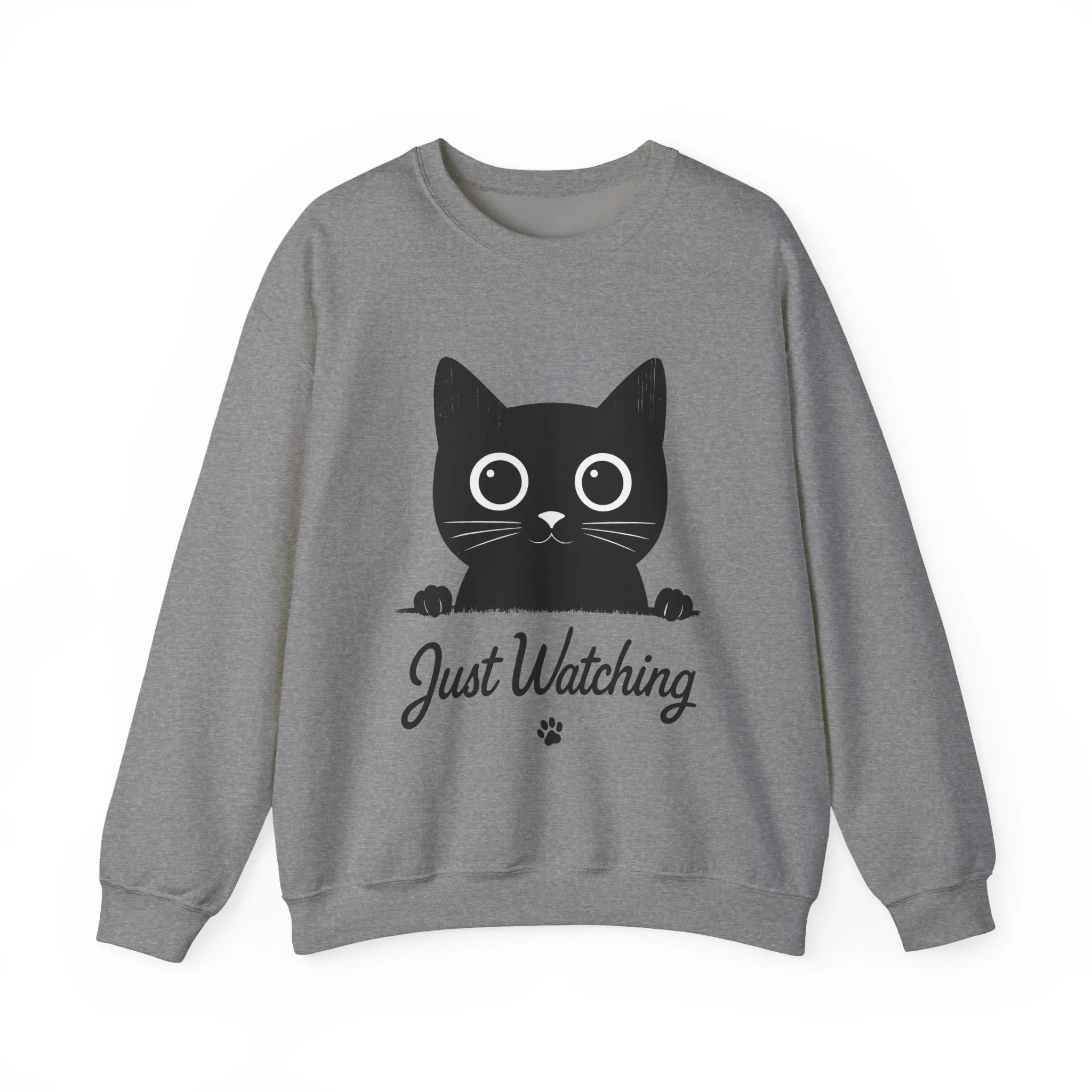 Funny Black Cat Womens Crewneck Sweatshirt - Just Watching Minimalist Kitty Pullover - Cozy Cat Lover Gift, Pet Owner Apparel - Image 10