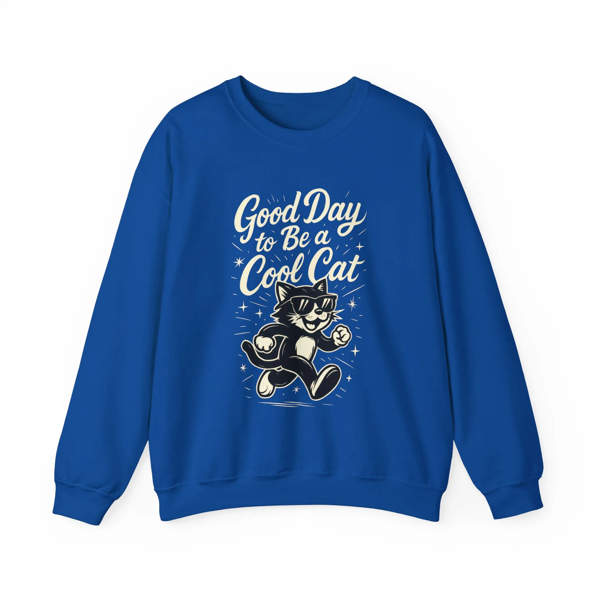 Funny Cool Cat Womens Crewneck Sweatshirt - Good Day to Be a Cool Cat Retro Kitty Pullover - Cute Cat Lover Sweater - Image 13