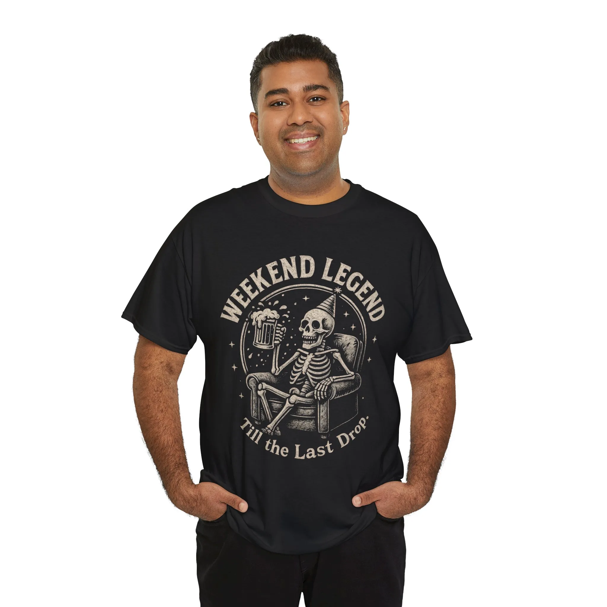 Weekend Legend Mens T-Shirt, Funny Skeleton Beer Tee, Till the Last Drop Party Shirt, Vintage Style Graphic Tee for Him, Halloween Apparel - Image 6