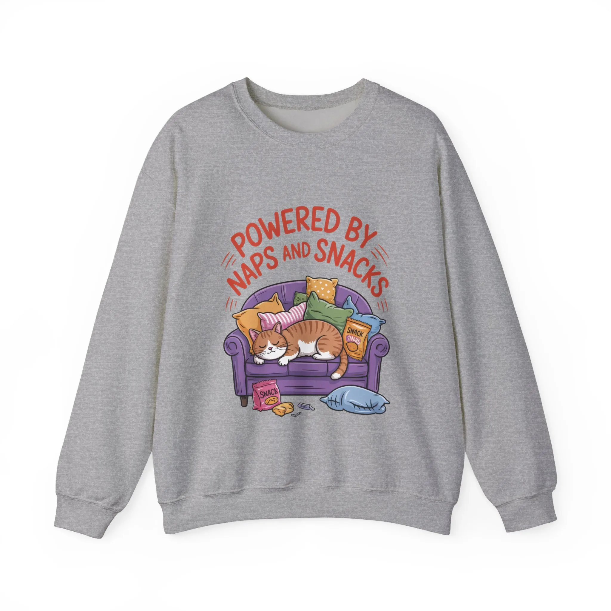 Powered by Naps and Snacks Sweatshirt, Cozy Lounge Crewneck, Gifts for Cat Lovers, Funny Cat Sweatshirt, Casual Everyday Wear - Image 10