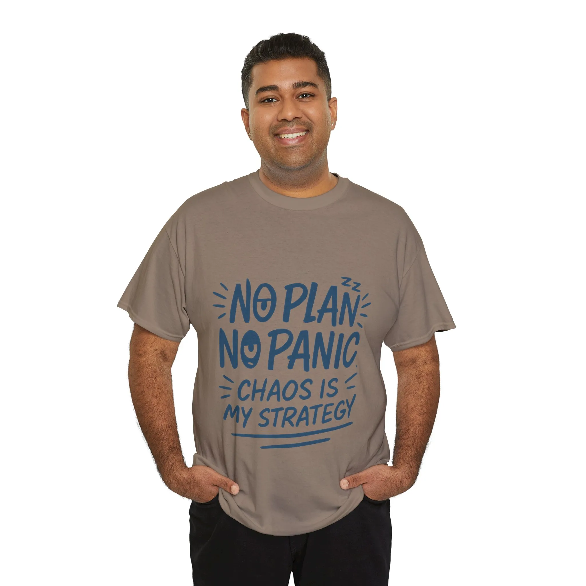 Funny Chaos Quote Mens T-Shirt, No Plan No Panic Humor Shirt, Casual Graphic Tee Gift for Him, Relaxed Fit - Image 15