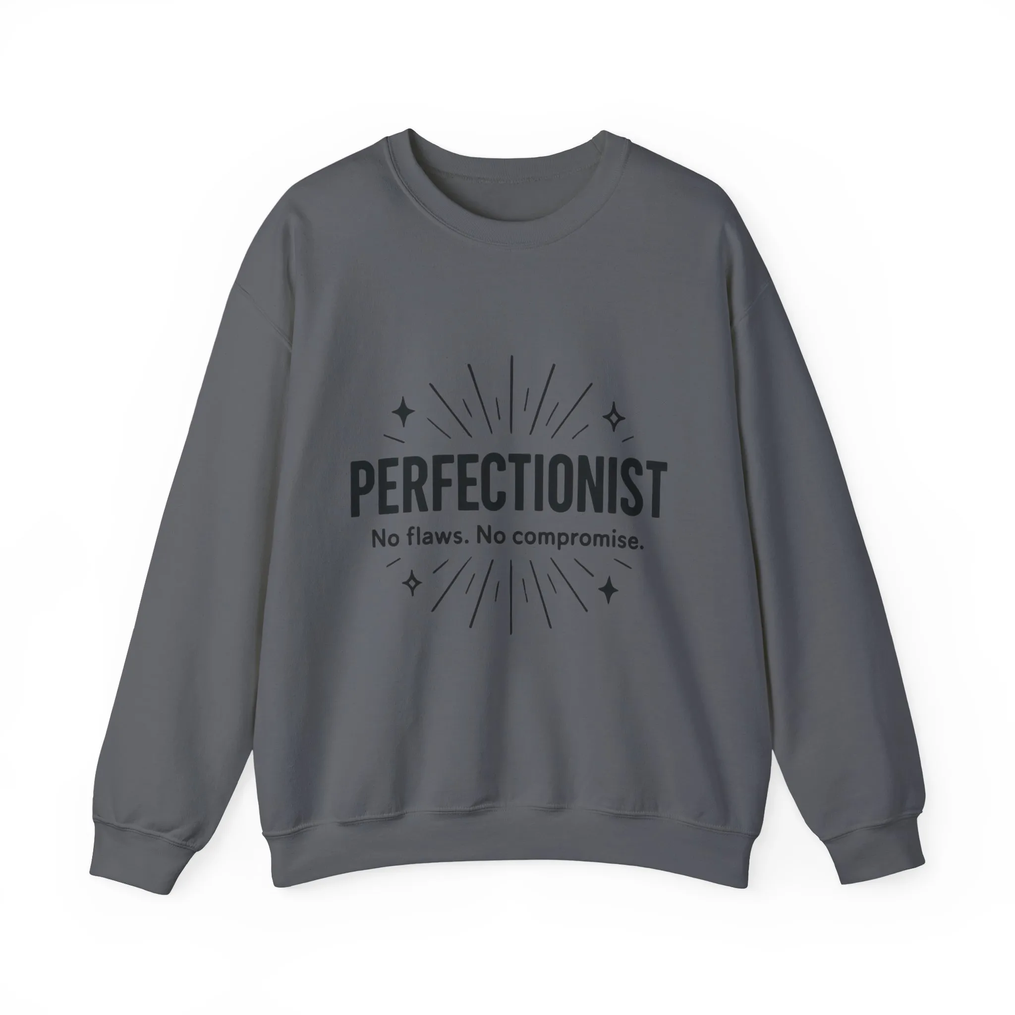 Men's Perfectionist Sweatshirt, Bold No Flaws No Compromise Design, Clean Look Funny Gift for Him, Minimal Black Graphic Pullover - Image 19