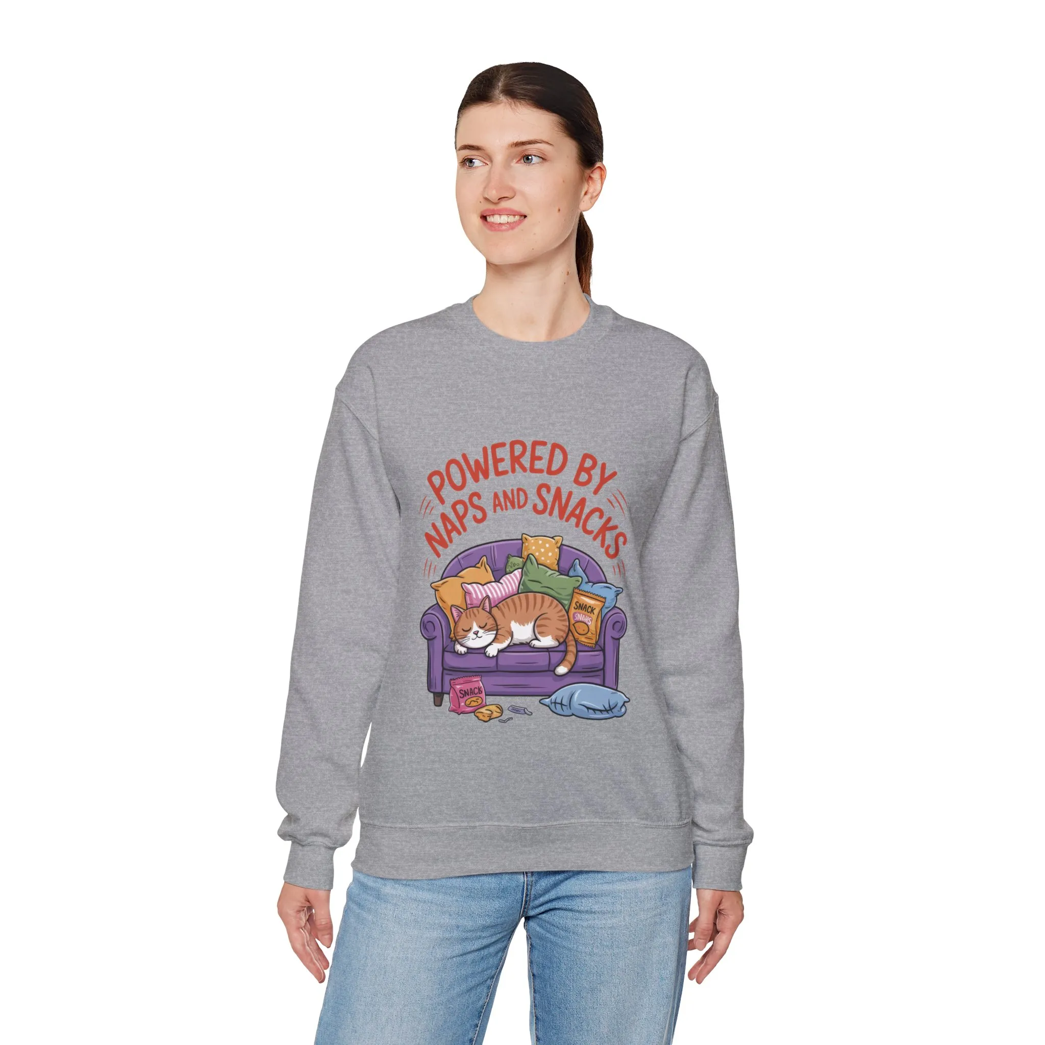 Powered by Naps and Snacks Sweatshirt, Cozy Lounge Crewneck, Gifts for Cat Lovers, Funny Cat Sweatshirt, Casual Everyday Wear - Image 12