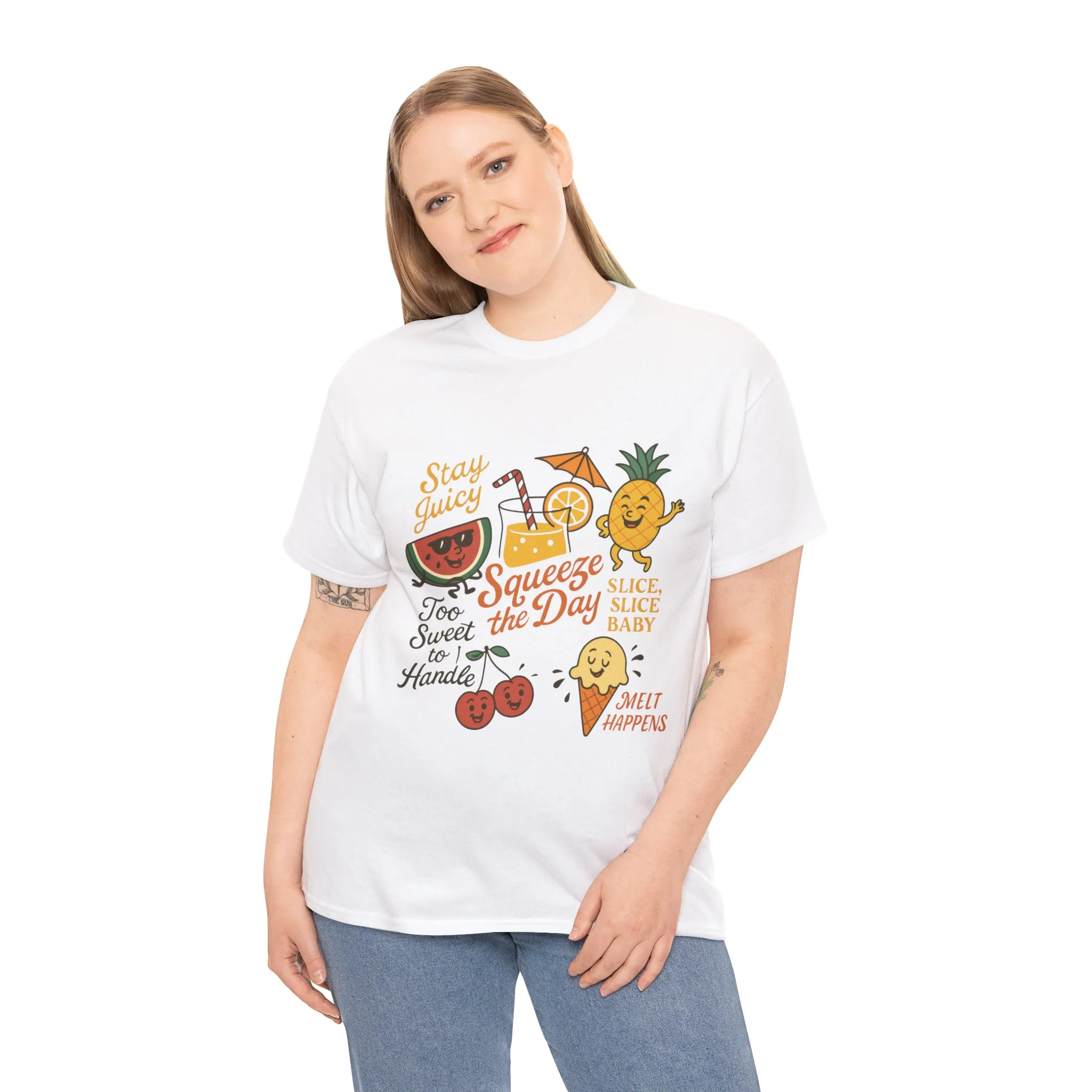 Cute Fruit Pun T-Shirt for Women, Summer Graphic Tee, Kawaii Watermelon Pineapple Ice Cream Design, Squeeze the Day Shirt, Stay Juicy Top - Image 3