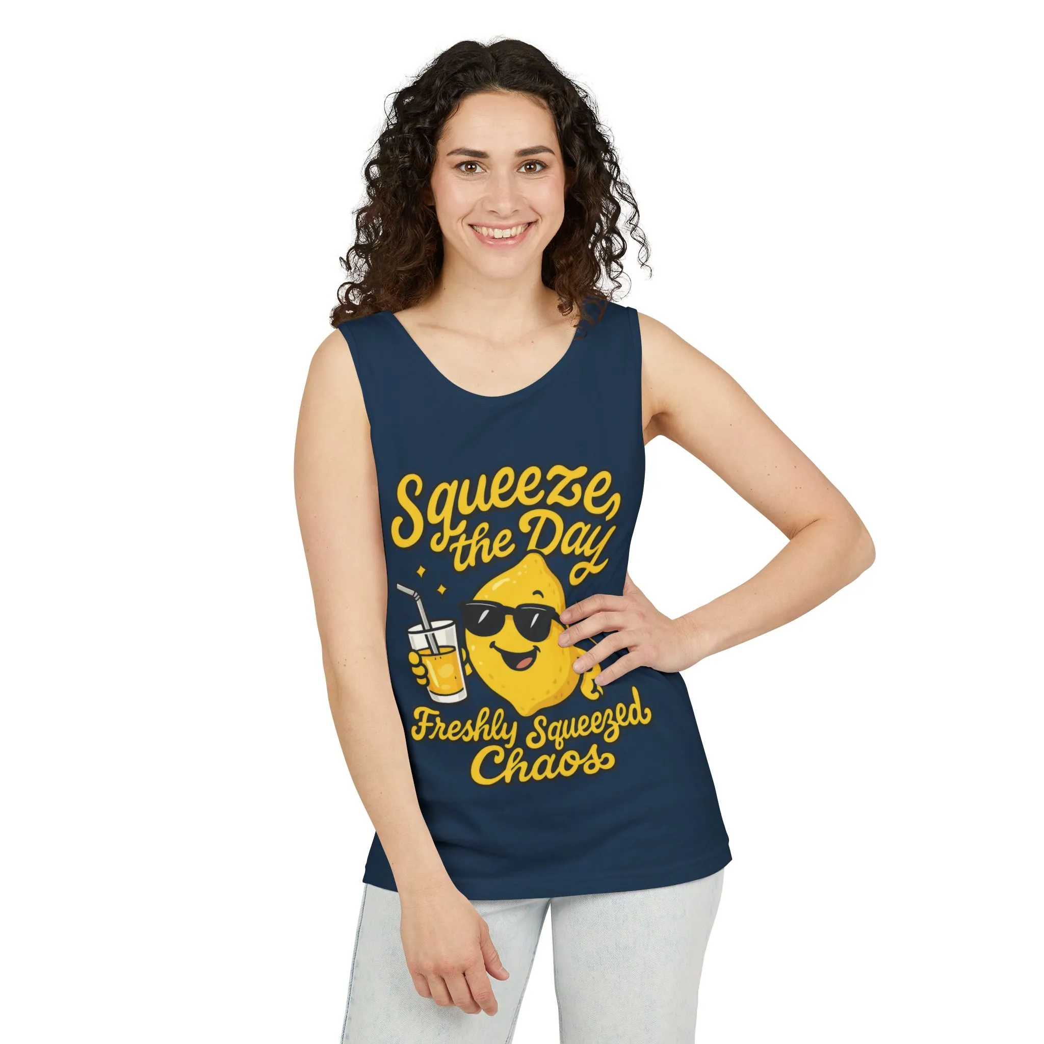 Squeeze The Day Womens Tank Top - Funny Lemon Pun Shirt - Freshly Squeezed Chaos Summer Citrus Top, Casual Beachwear, Fun Summer Apparel - Image 10