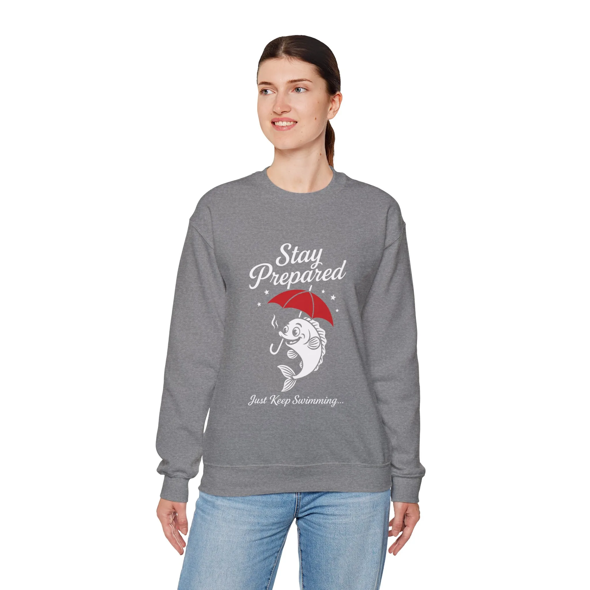 Funny Fish Womens Crewneck Sweatshirt - Stay Prepared Just Keep Swimming Nautical Pullover - Cozy Positive Gift, Fishing Humor - Image 6