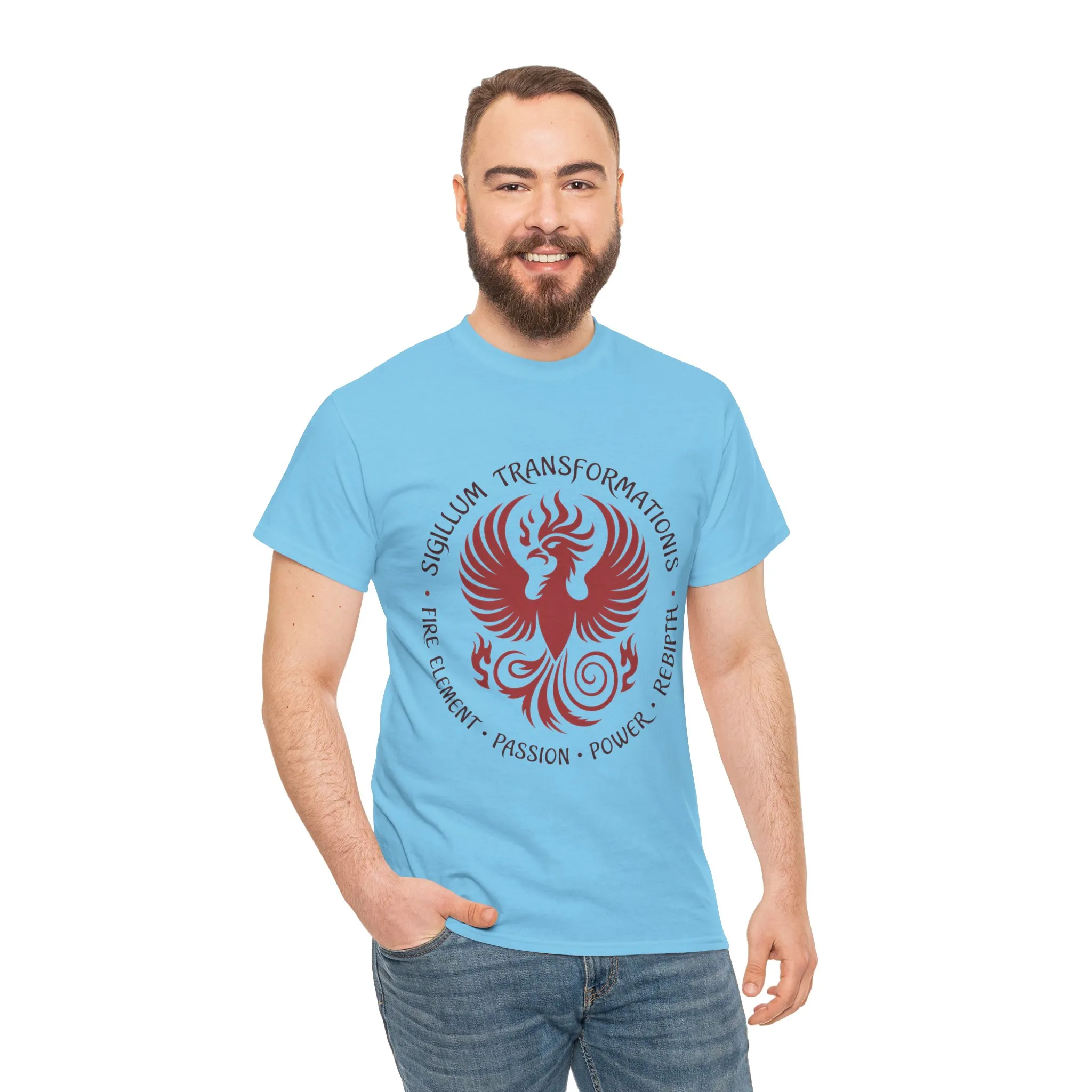 Phoenix Fire Element T-Shirt, Sigillum Transformationis Seal, Passion Power Rebirth Totem, Phoenix Symbol Unisex Tee, Spiritual Tee - Image 20