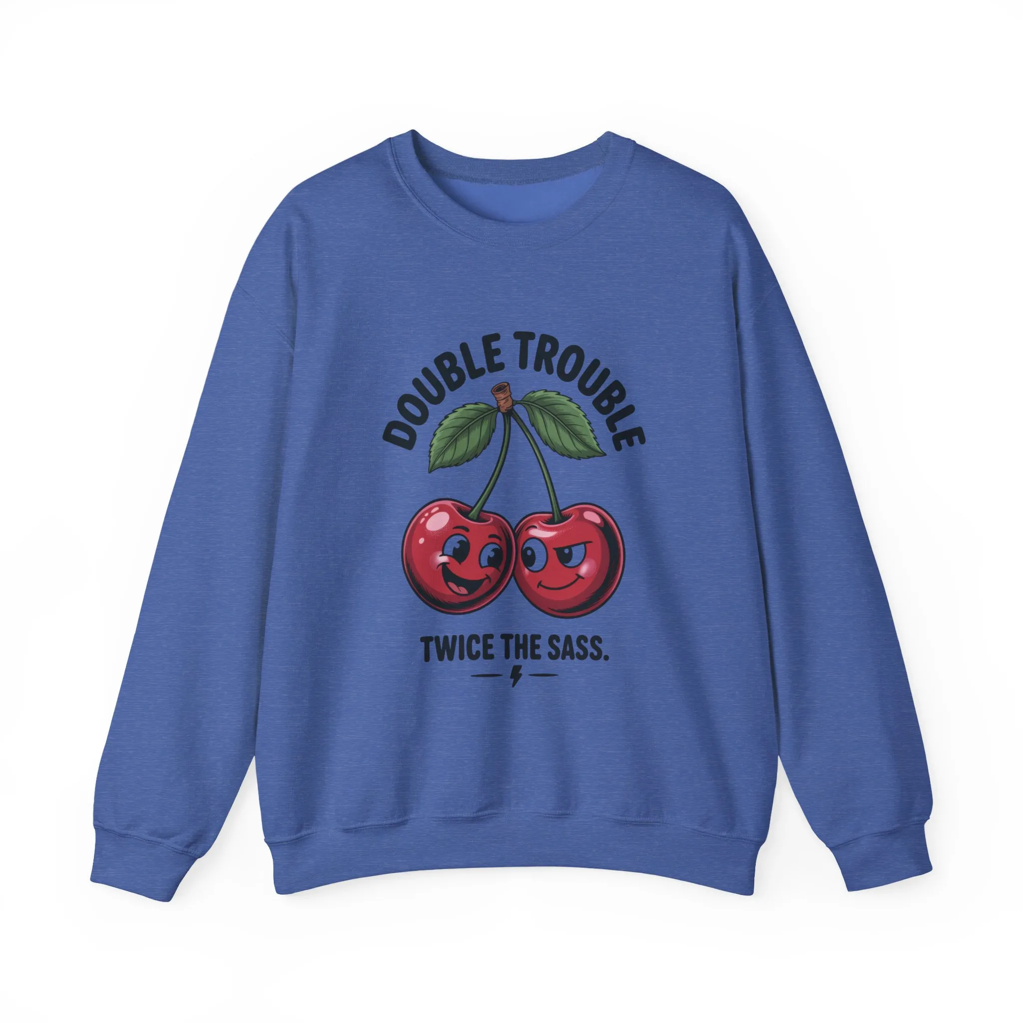 Double Trouble Cherry Sweatshirt, Cute Funny Womens Pullover, Twice The Sass Fruit Graphic Sweater, Playful Red Cherry Crewneck - Image 16