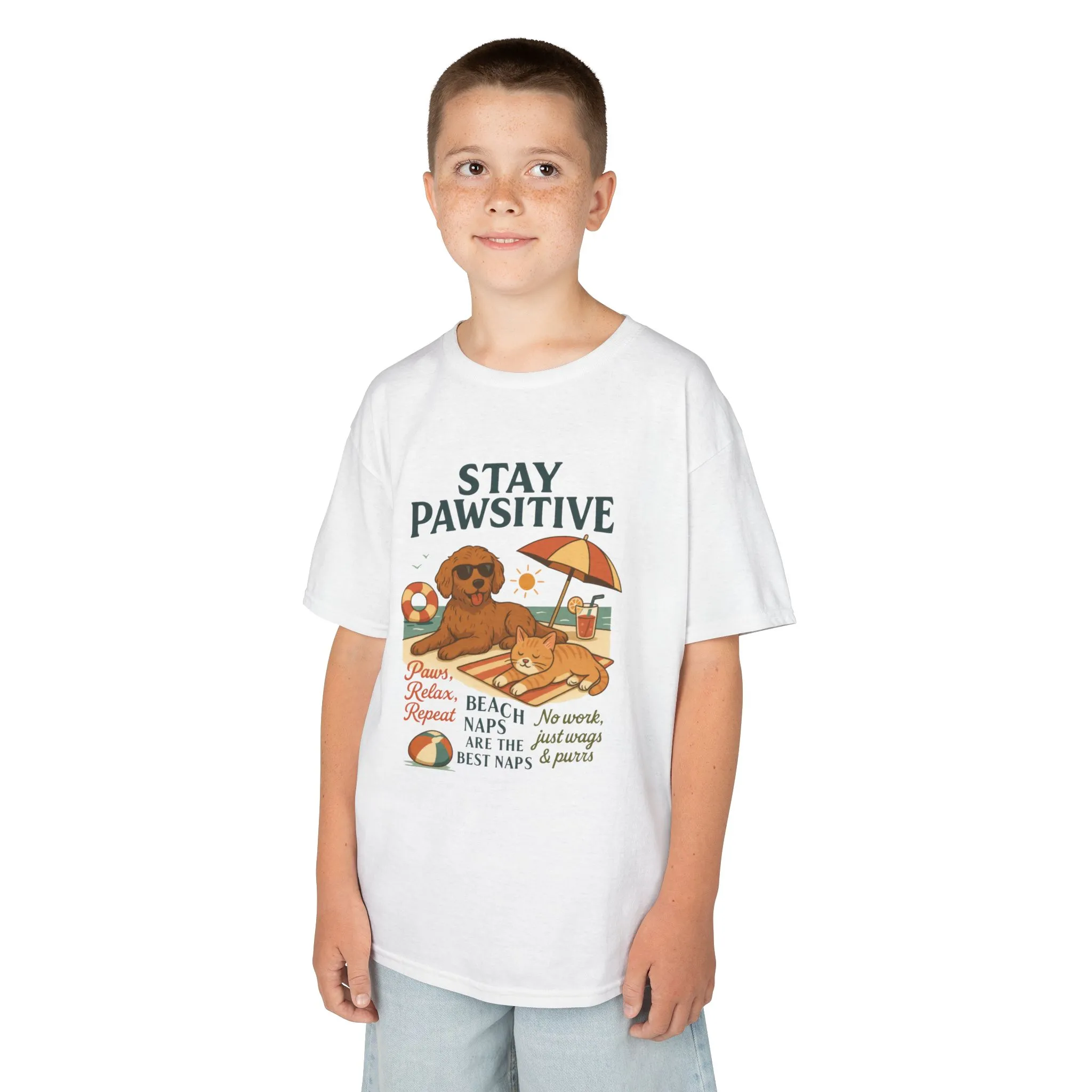 Kids Beach Vibes Tee - Stay Pawsitive, Summer Fun Shirt, Dog Lover Gift, Vacation Outfit, Beach Day Apparel - Image 3