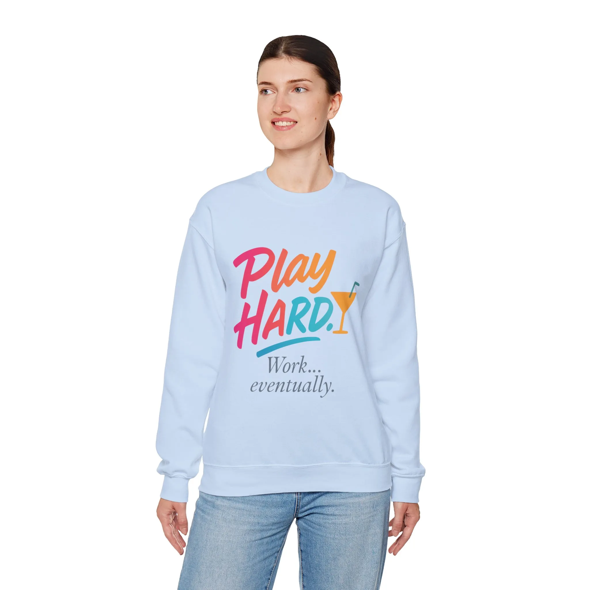 Play Hard Work Eventually Sweatshirt, Funny Cocktail Graphic Tee, Womens Party Sweatshirt, Relaxed Vacation Top, Cozy Style - Image 33