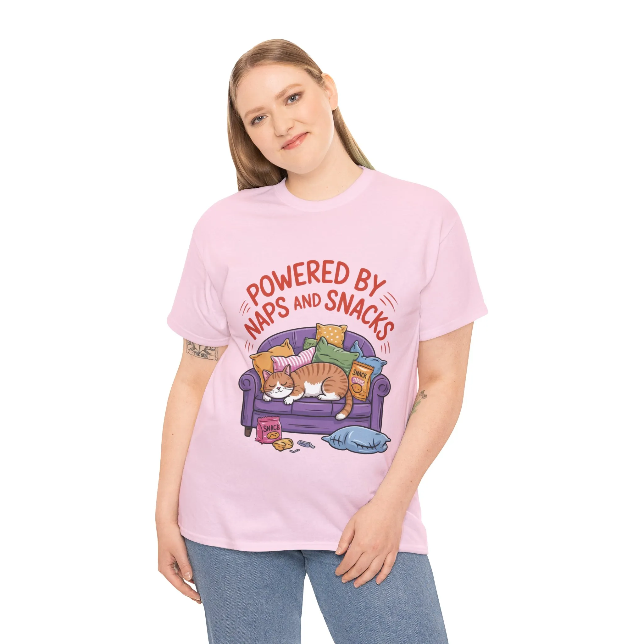 Powered by Naps and Snacks Cat T-Shirt, Funny Lazy Cat Lover Womens Tee, Cute Humor Shirt, Cozy Gift for Her, Cozy Cat Lover T-Shirt - Image 27