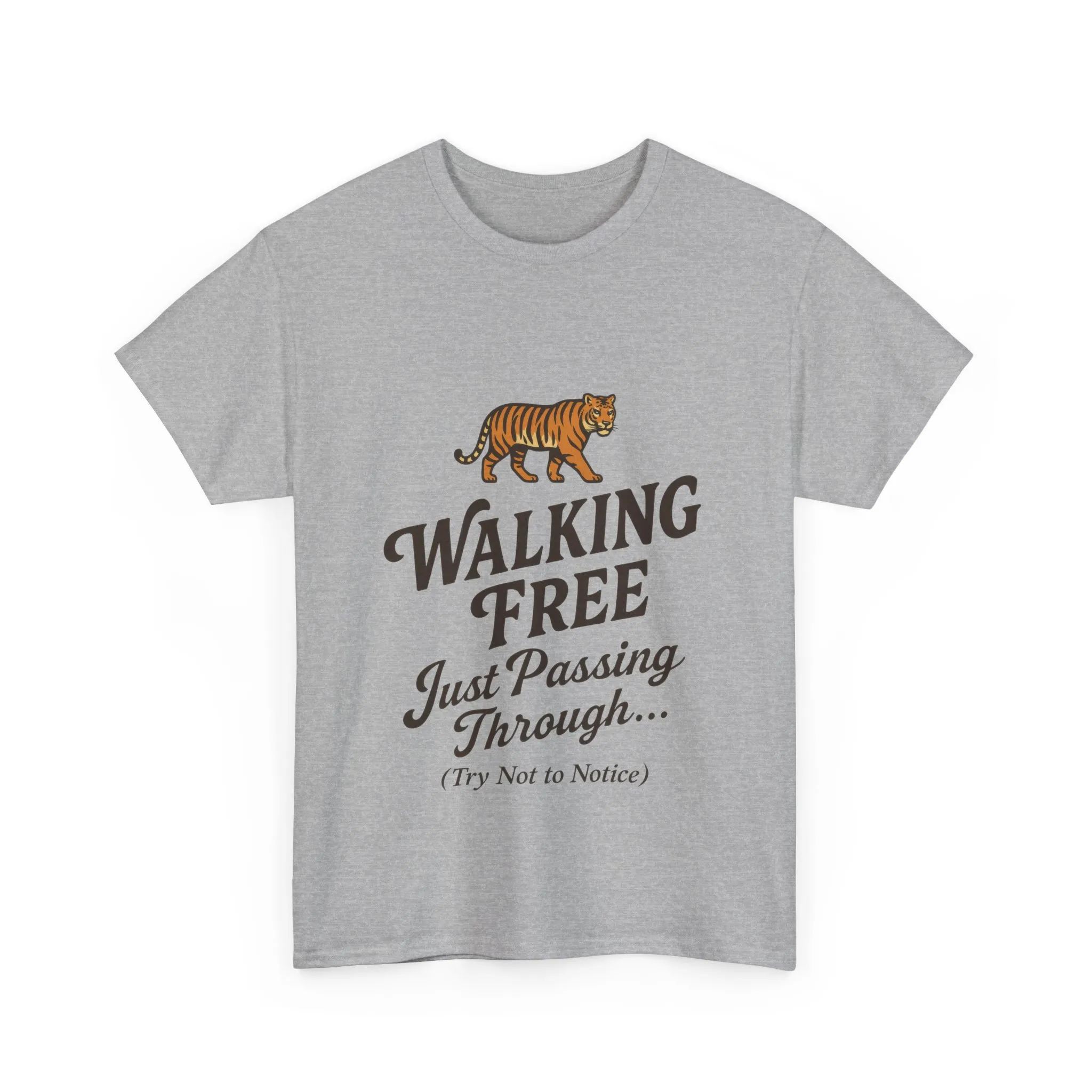 Walking Free Tiger Shirt for Men - Just Passing Through Funny Graphic Tee - Wild Animal Casual Top, Gift Nature Lovers - Image 2