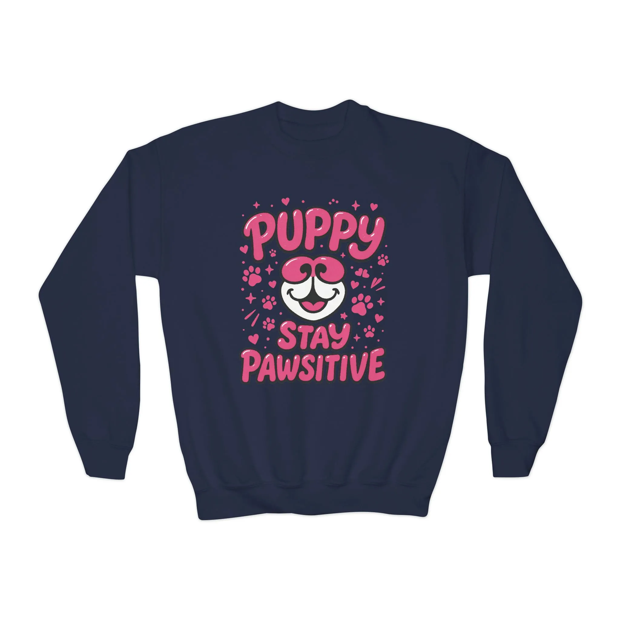 Youth Puppy Crewneck Sweatshirt - Stay Pawsitive Design, Cute Pet Apparel, Kids Sweatshirt, Animal Lover Gift, Cozy Winter Wear, Kids Gift - Image 2