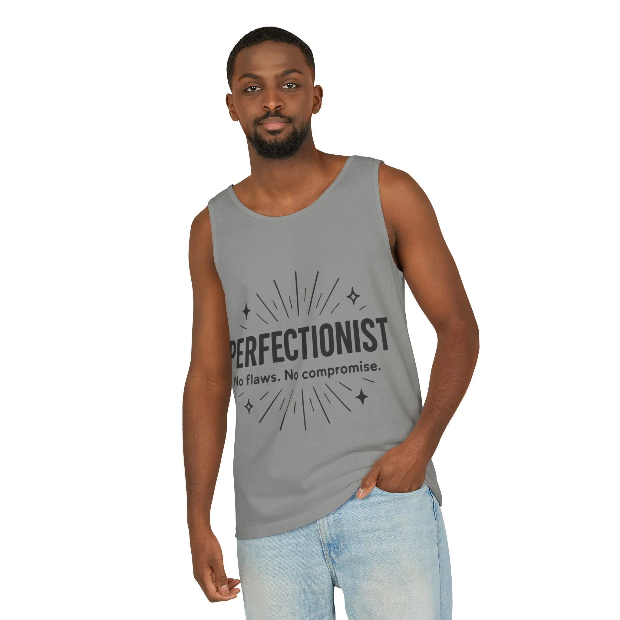 Mens Perfectionist Tank Top, No Flaws No Compromise, Minimal Bold Graphic Tee, Gift for OCD, Clean Freak, or Detail-Oriented Men - Image 16