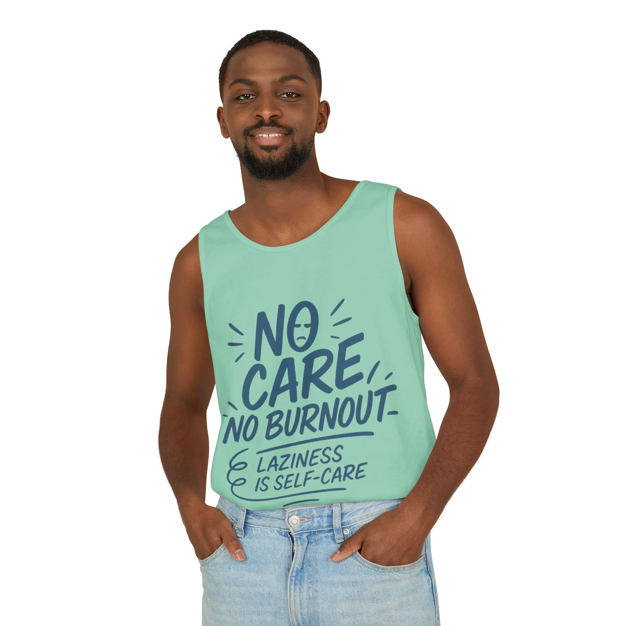 Mens Lazy Life Tank Top, No Care No Burnout Funny Quote, Workout Gym Sleeveless Shirt, Humor Gift for Him, Gift for Mental Health Awareness - Image 36