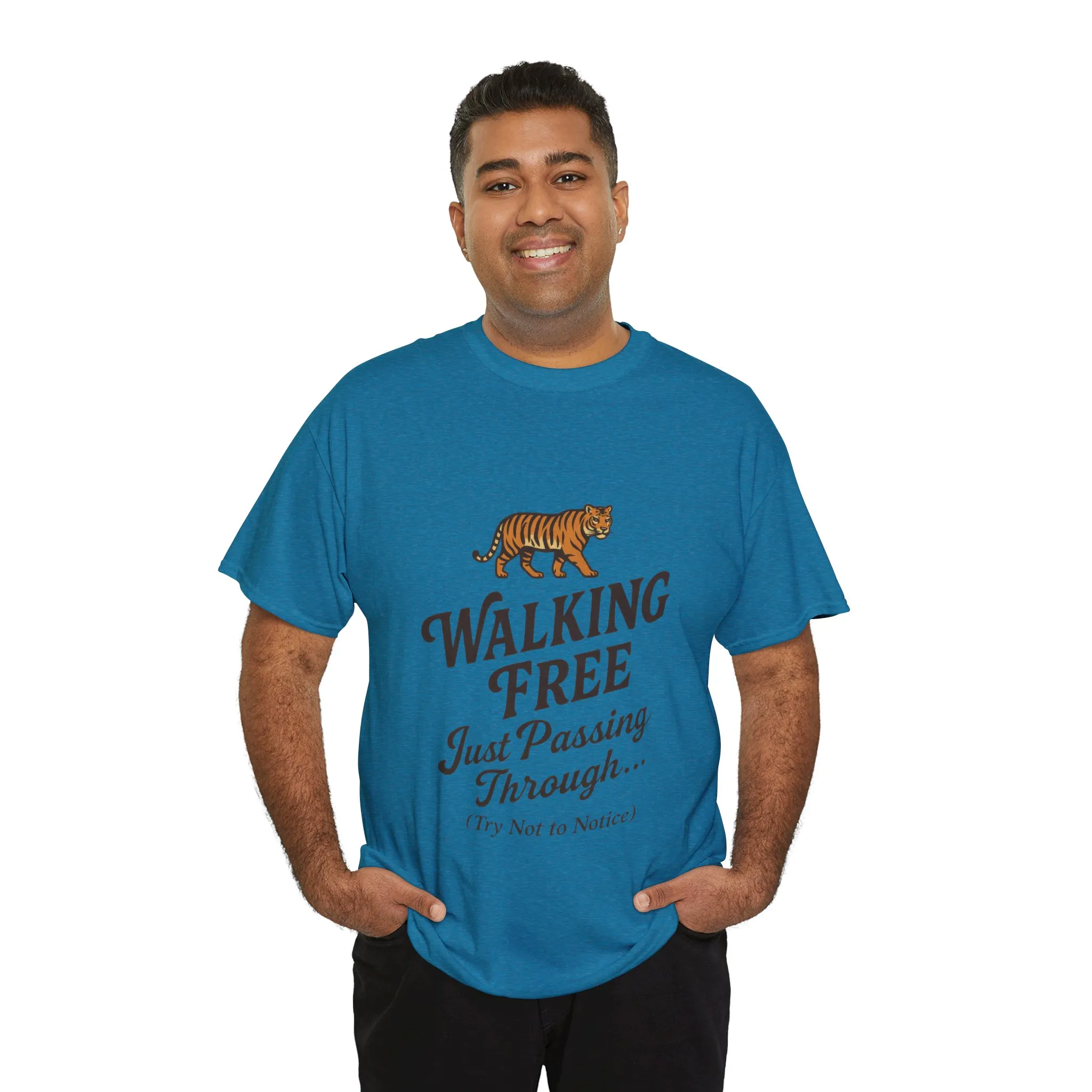 Walking Free Tiger Shirt for Men - Just Passing Through Funny Graphic Tee - Wild Animal Casual Top, Gift Nature Lovers - Image 27