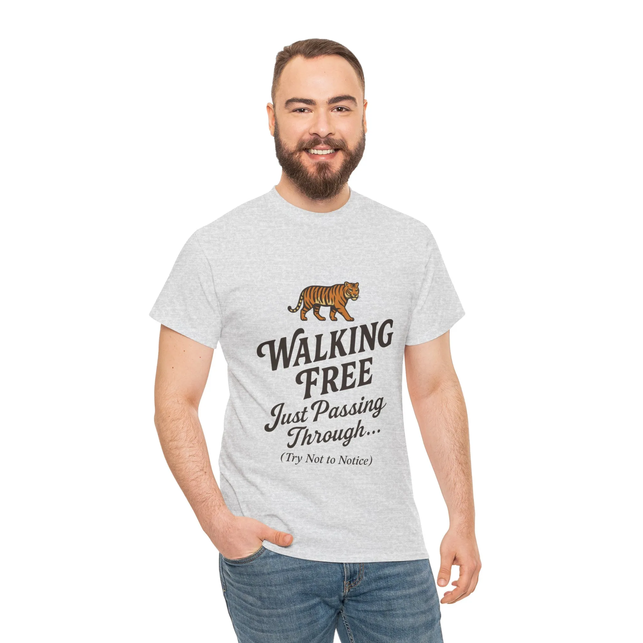 Walking Free Tiger Shirt for Men - Just Passing Through Funny Graphic Tee - Wild Animal Casual Top, Gift Nature Lovers - Image 5