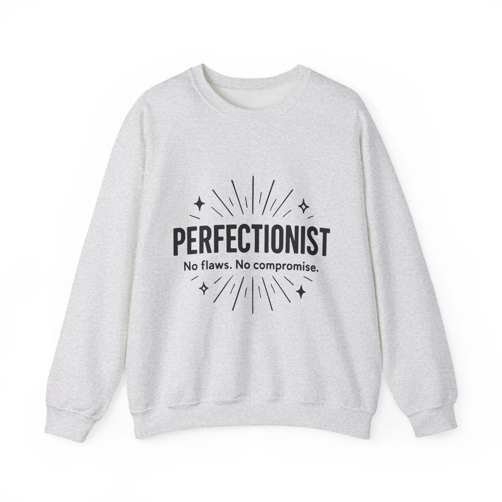 Men's Perfectionist Sweatshirt, Bold No Flaws No Compromise Design, Clean Look Funny Gift for Him, Minimal Black Graphic Pullover - Image 4