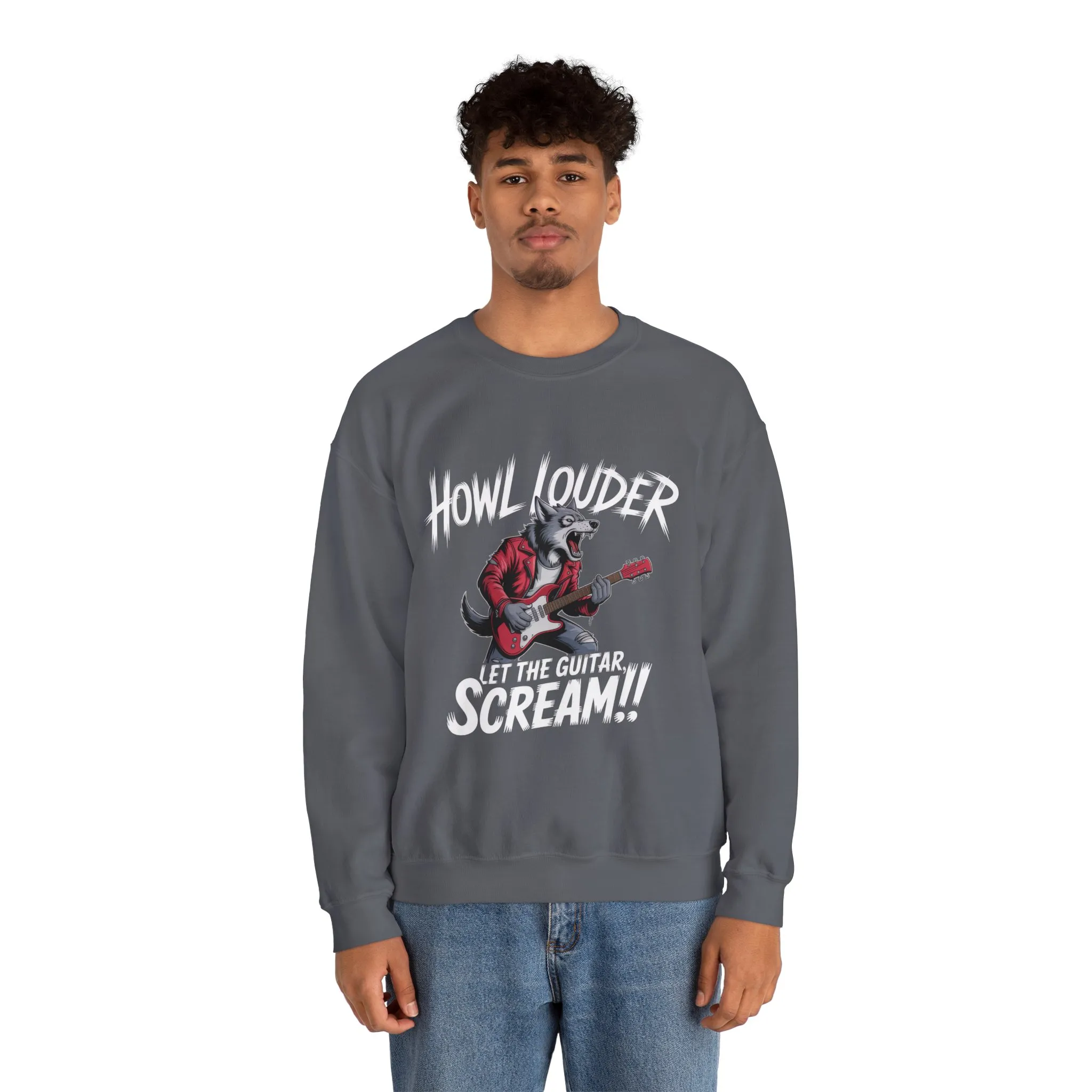 Howl Louder Wolf Sweatshirt, Let The Guitar Scream Pullover, Rock Guitar Animal Hoodie, Rocking Wolf Crewneck Sweatshirt, Music Lover Gift - Image 20