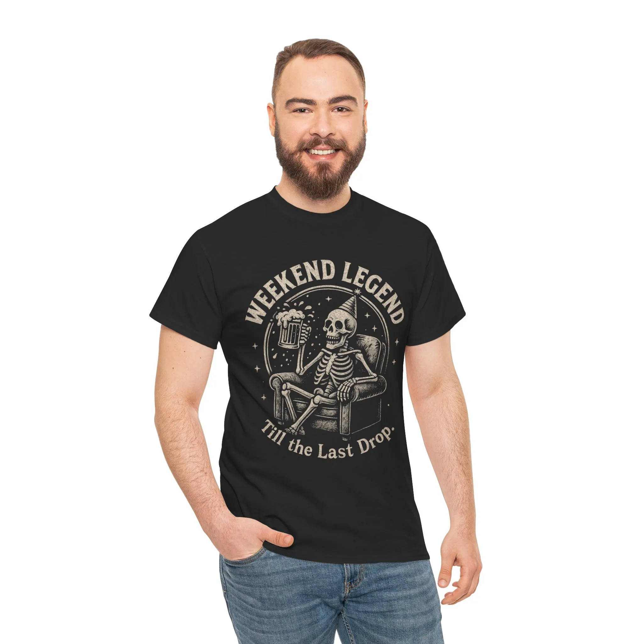 Weekend Legend Mens T-Shirt, Funny Skeleton Beer Tee, Till the Last Drop Party Shirt, Vintage Style Graphic Tee for Him, Halloween Apparel - Image 5