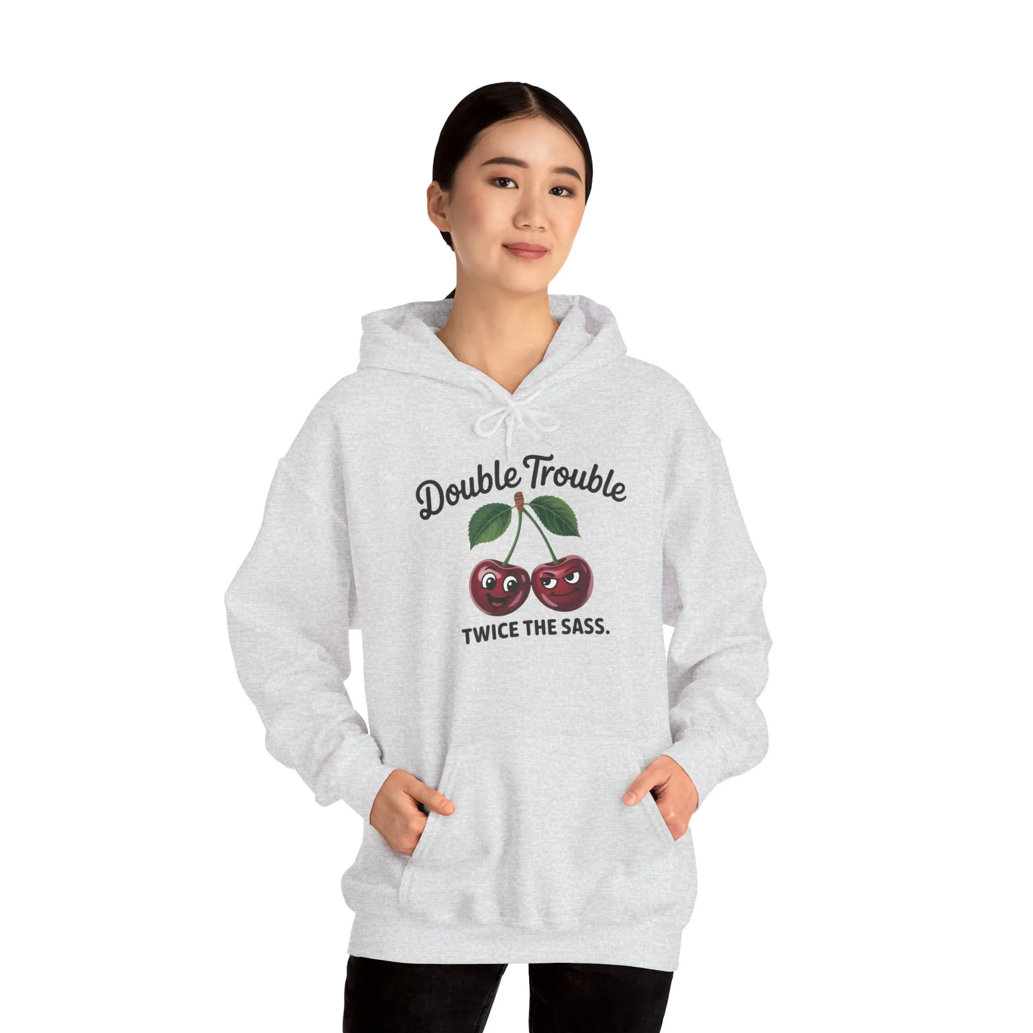 Double Trouble Cherry Hoodie, Cute Funny Womens Hooded Sweatshirt, Twice The Sass Fruit Graphic Pullover, Sassy Cherry Hooded Top - Image 7