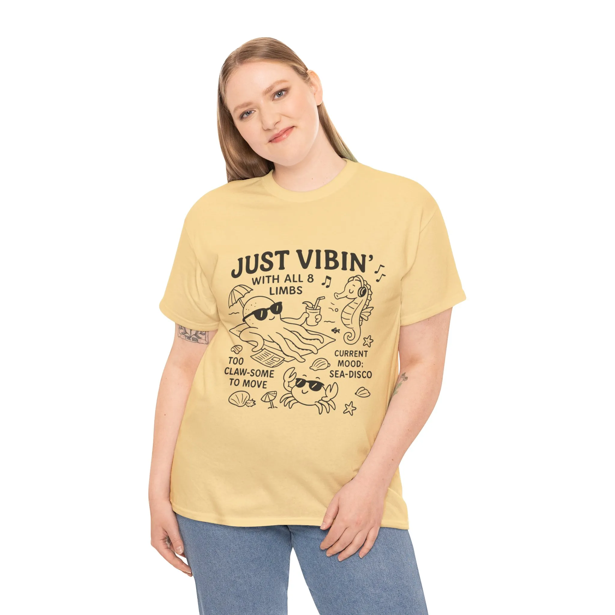 Just Vibin Womens T-Shirt, Cute Octopus & Sea Animals Graphic Tee, Funny Sea Disco Summer Shirt, Beach Vibes Gift for Her, Ocean Theme - Image 12
