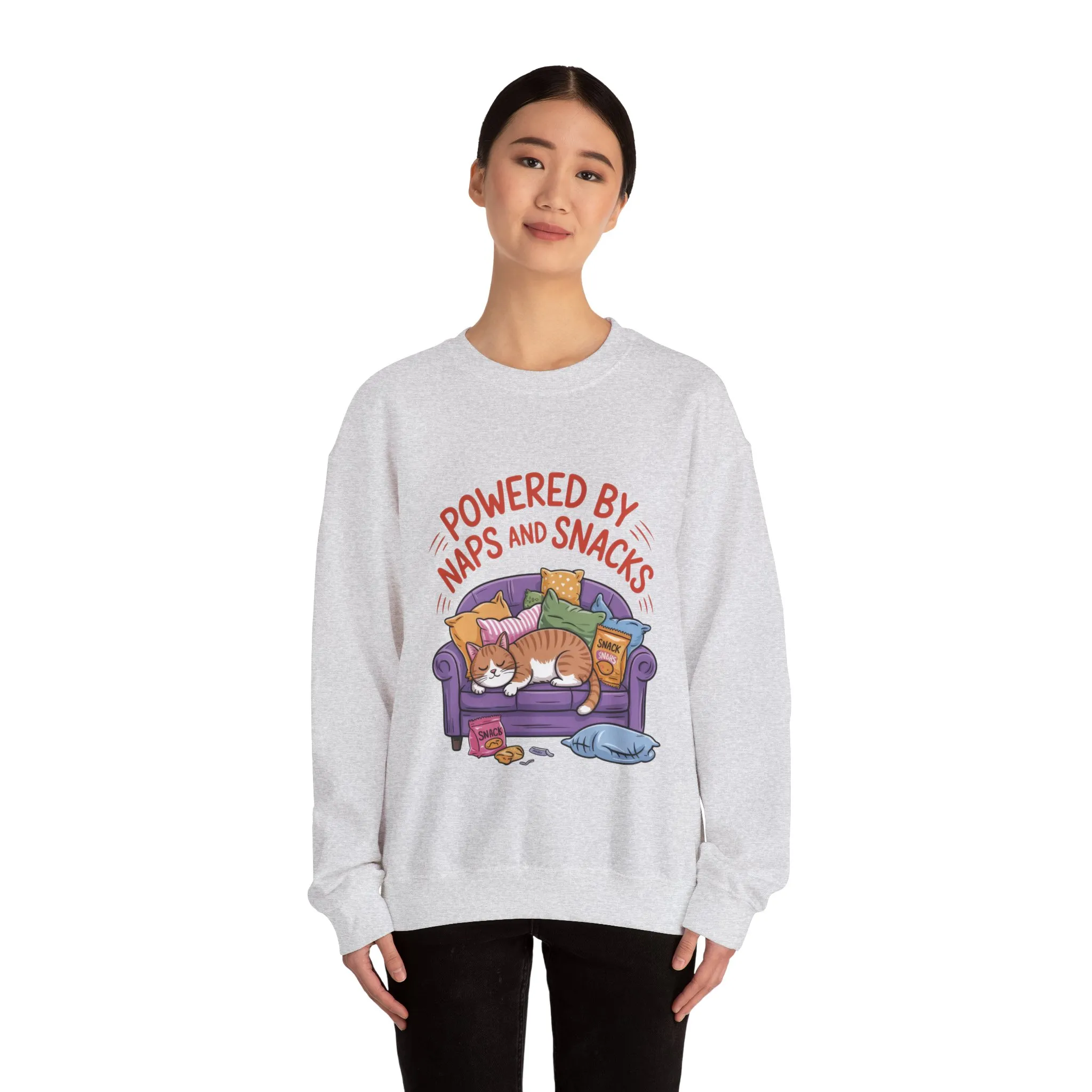 Powered by Naps and Snacks Sweatshirt, Cozy Lounge Crewneck, Gifts for Cat Lovers, Funny Cat Sweatshirt, Casual Everyday Wear - Image 29