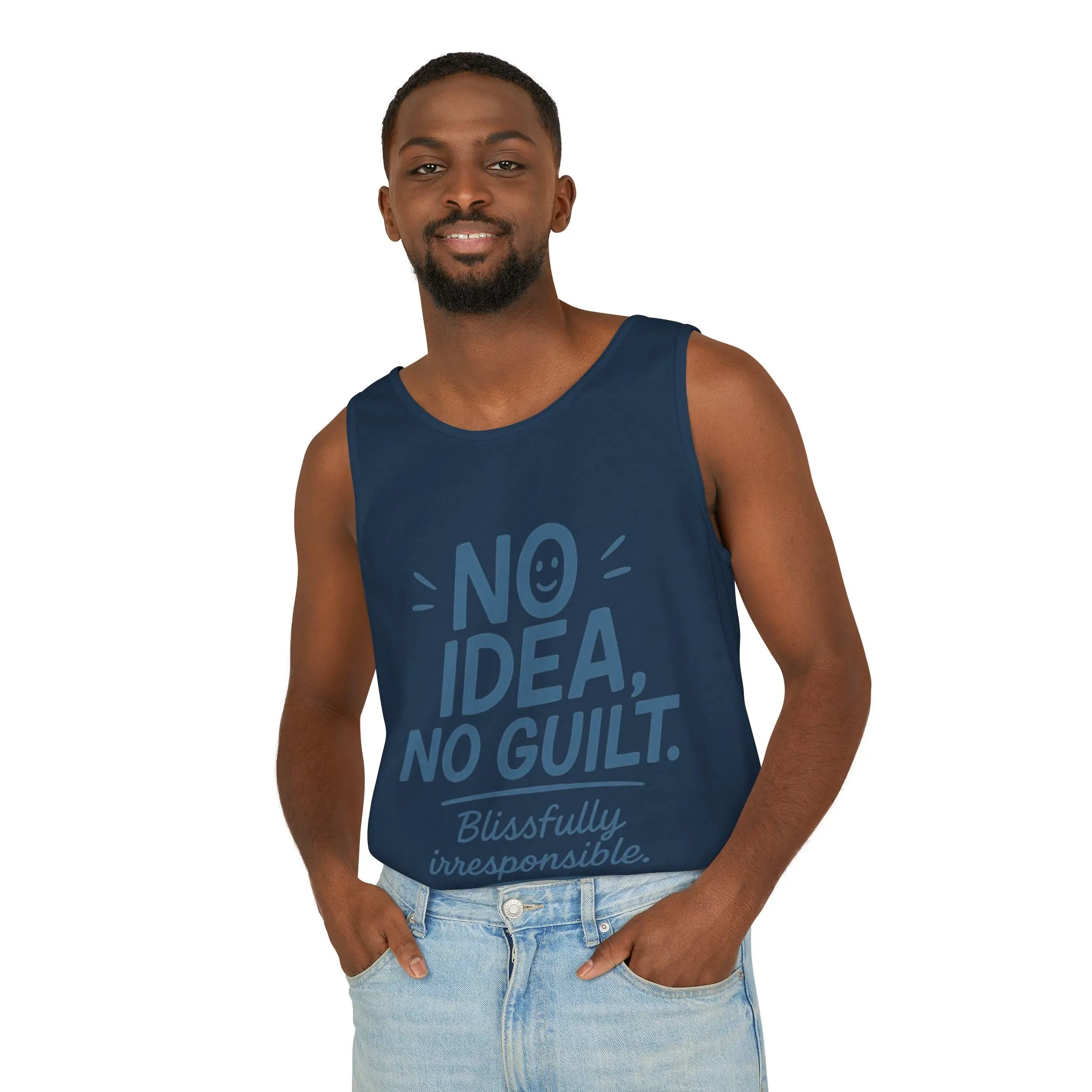 Mens Funny Tank Top, No Idea No Guilt Quote, Blissfully Irresponsible Gym Shirt, Casual Sleeveless Top, , Fun Party Shirt - Image 27
