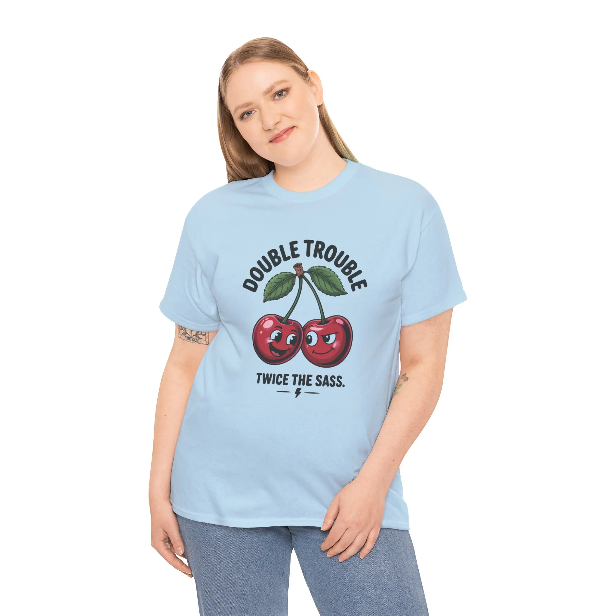 Double Trouble Cherry Graphic Tee, Funny Cute Womens T-Shirt, Twice the Sass Quote Shirt, Sassy Cherry Cartoon Gift - Image 21