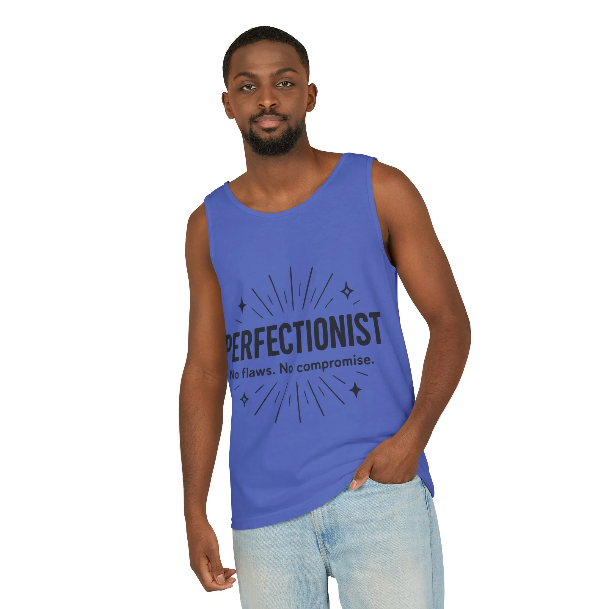 Mens Perfectionist Tank Top, No Flaws No Compromise, Minimal Bold Graphic Tee, Gift for OCD, Clean Freak, or Detail-Oriented Men - Image 30