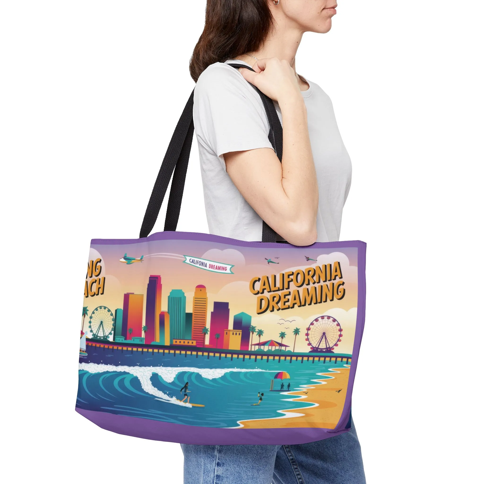 California Dreaming Weekender Tote Bag | Stylish Beach Bag for Travel, Shopping, Gym, Picnics, Gifts | Long Beach Vibes - Image 5