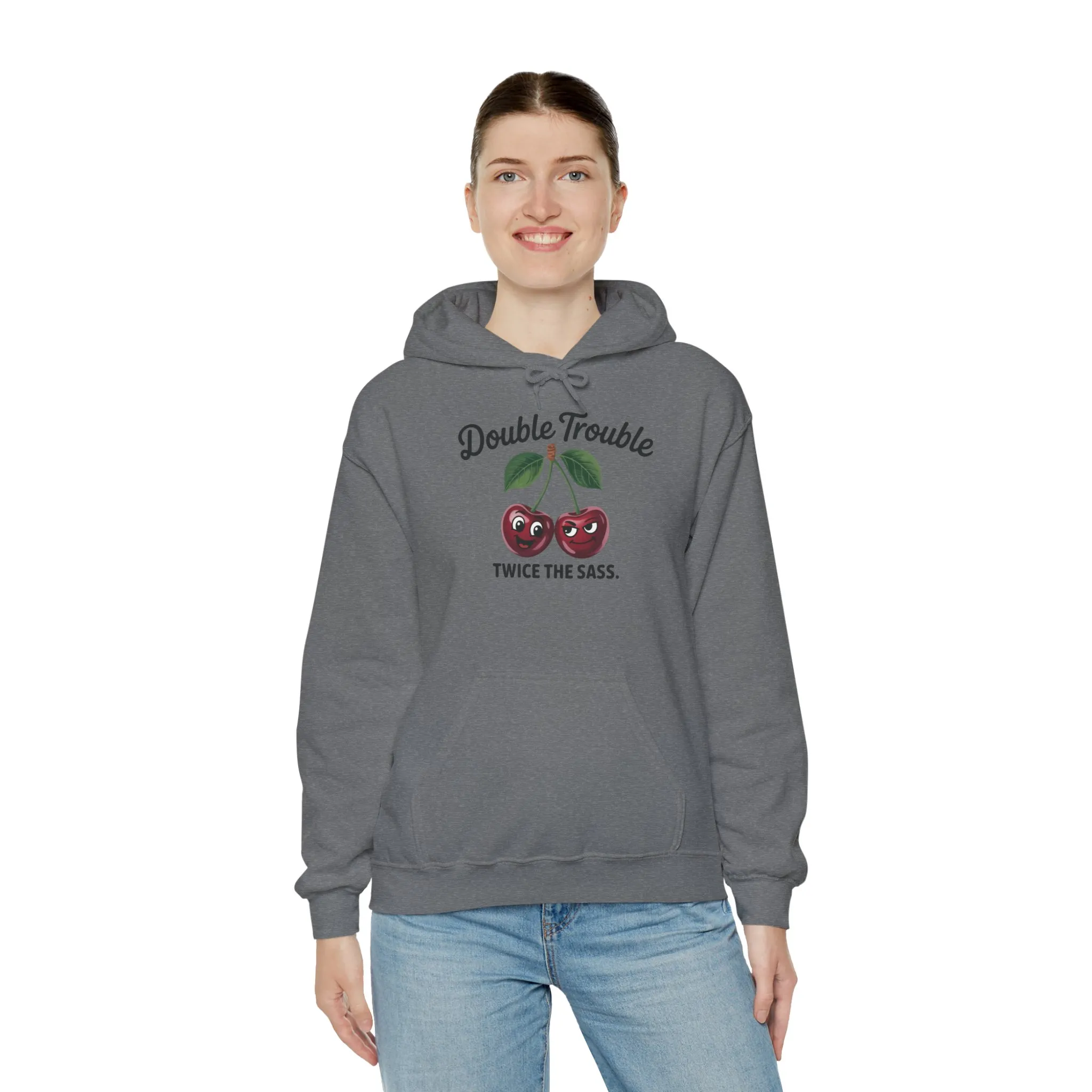 Double Trouble Cherry Hoodie, Cute Funny Womens Hooded Sweatshirt, Twice The Sass Fruit Graphic Pullover, Sassy Cherry Hooded Top - Image 12