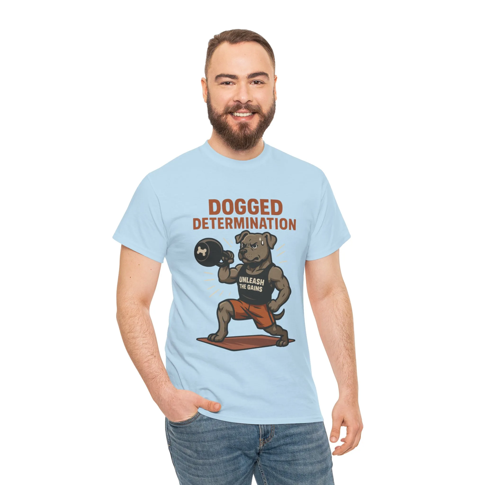 Funny Gym Dog T-Shirt for Men, Workout Bulldog Graphic Tee, Fitness Motivation Shirt, Dog Lover Gift, Dogged Determination Gym Tee