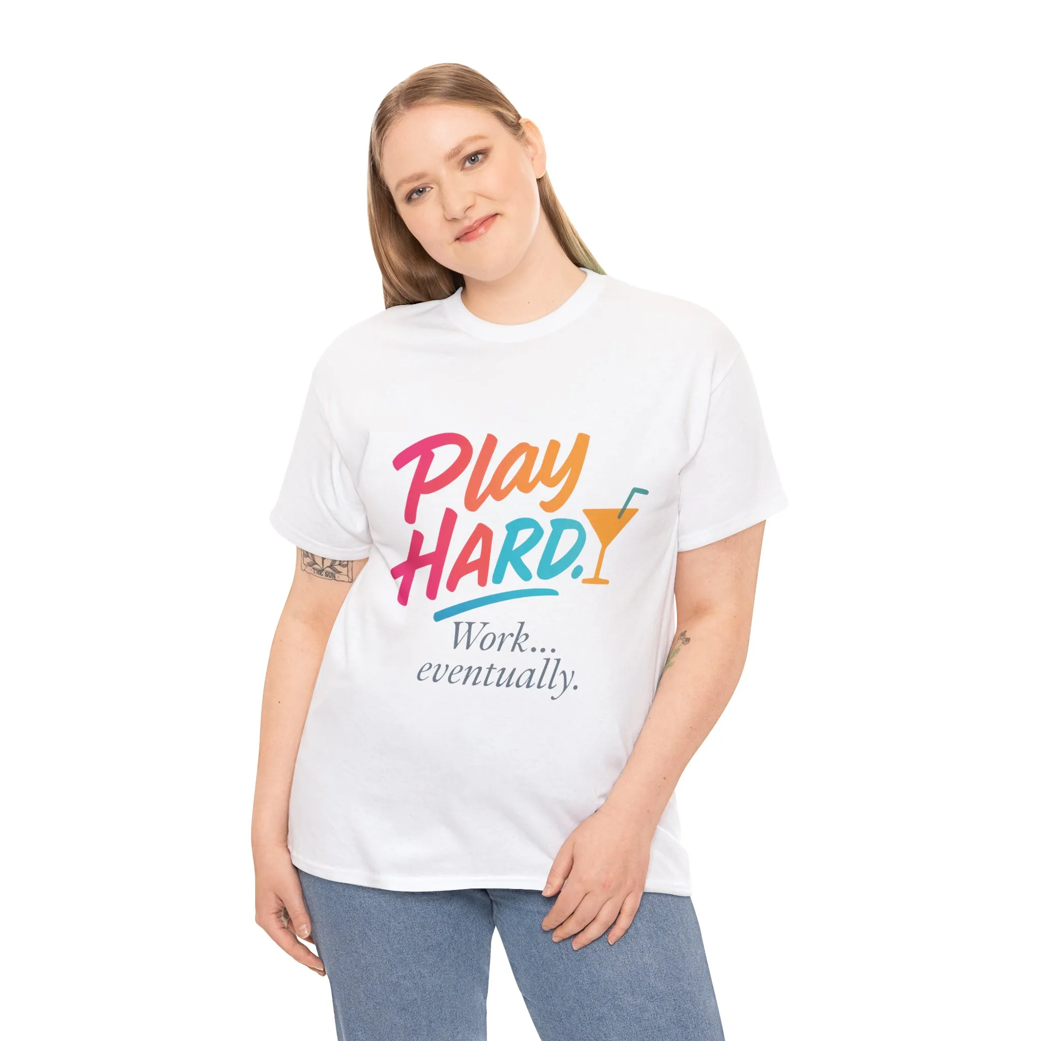 Play Hard Work Eventually T-Shirt, Funny Cocktail Graphic Tee, Pink Womens Party Shirt, Relaxed Vacation Top - Image 6