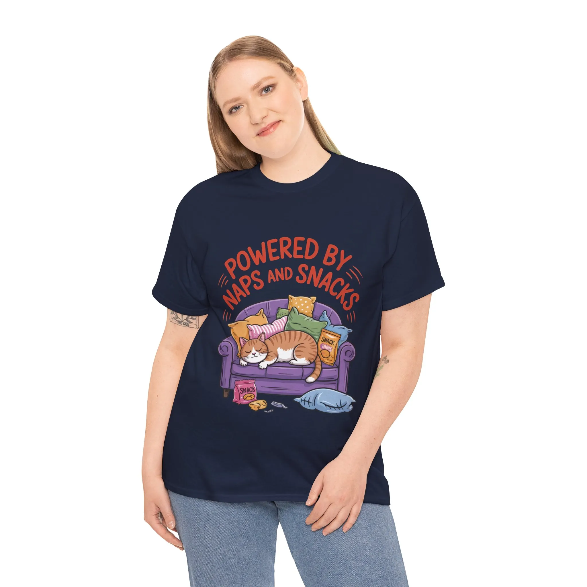 Powered by Naps and Snacks Cat T-Shirt, Funny Lazy Cat Lover Womens Tee, Cute Humor Shirt, Cozy Gift for Her, Cozy Cat Lover T-Shirt - Image 21