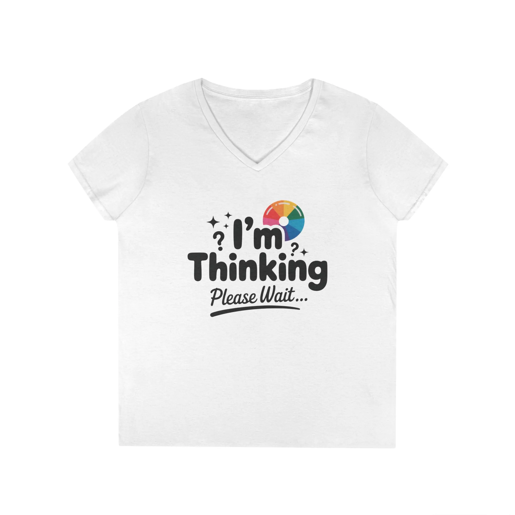 Funny - Im Thinking Please Wait - V-Neck T-Shirt for Women, Cute Geeky Gift for Introverts, Programmers, Designers, Fun Humor Shirt - Image 4
