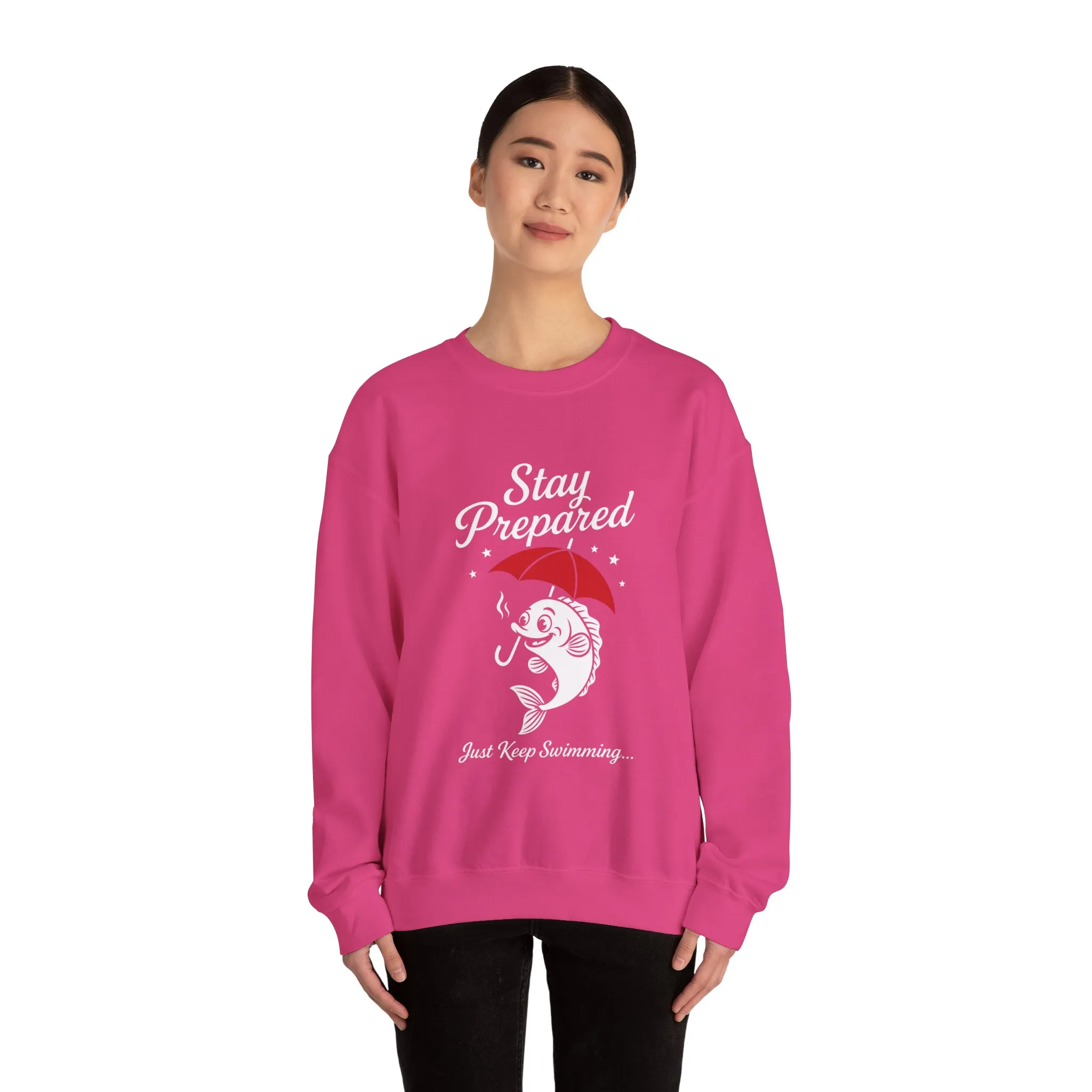 Funny Fish Womens Crewneck Sweatshirt - Stay Prepared Just Keep Swimming Nautical Pullover - Cozy Positive Gift, Fishing Humor - Image 23