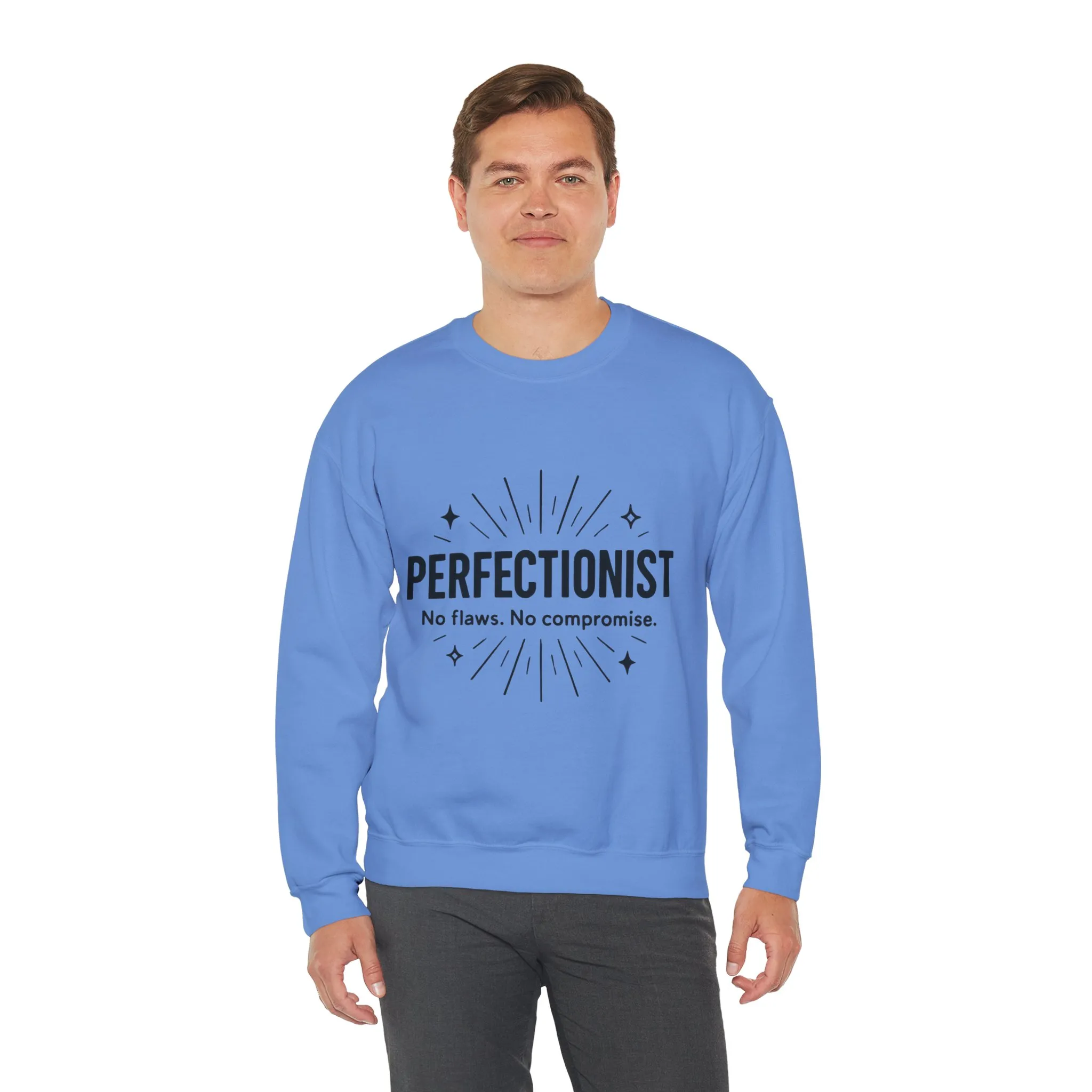 Men's Perfectionist Sweatshirt, Bold No Flaws No Compromise Design, Clean Look Funny Gift for Him, Minimal Black Graphic Pullover - Image 30
