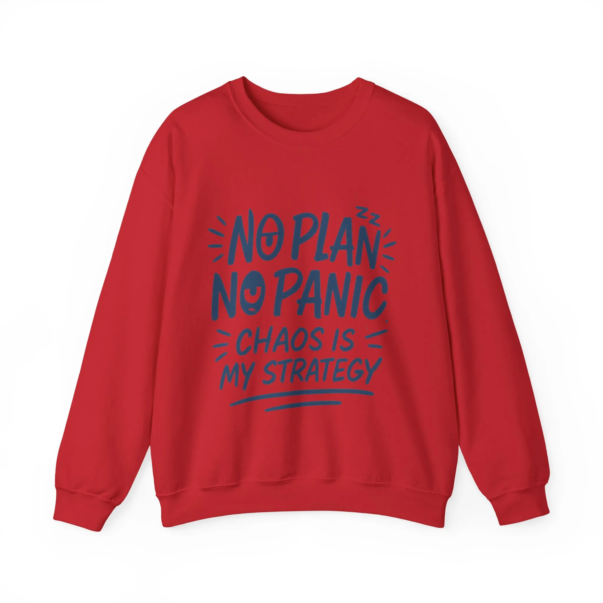 Funny Women's Crewneck Sweatshirt, Chaos Strategy Sweatshirt, No Plan No Panic, Cute Winter Layering for Women, Humorous Gift Idea - Image 28